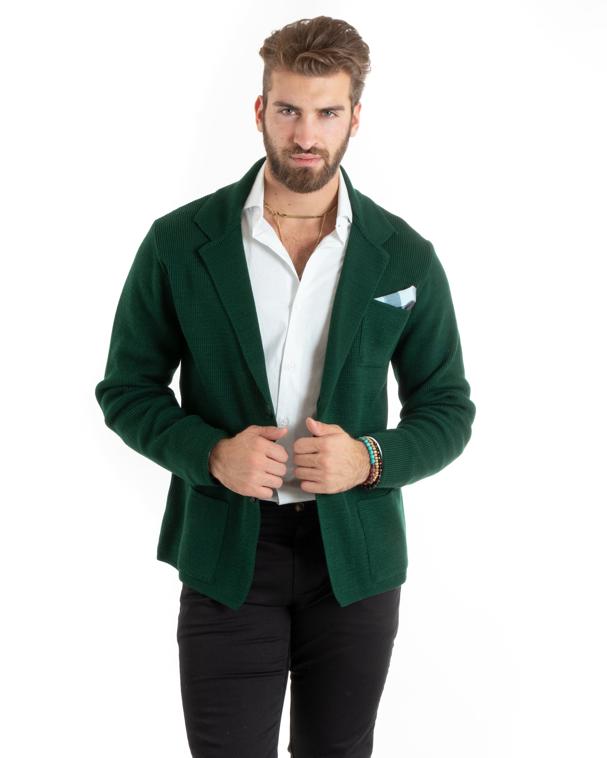 Cardigan Uomo Giacca Con Bottoni Maglia Casual Verde M2769A