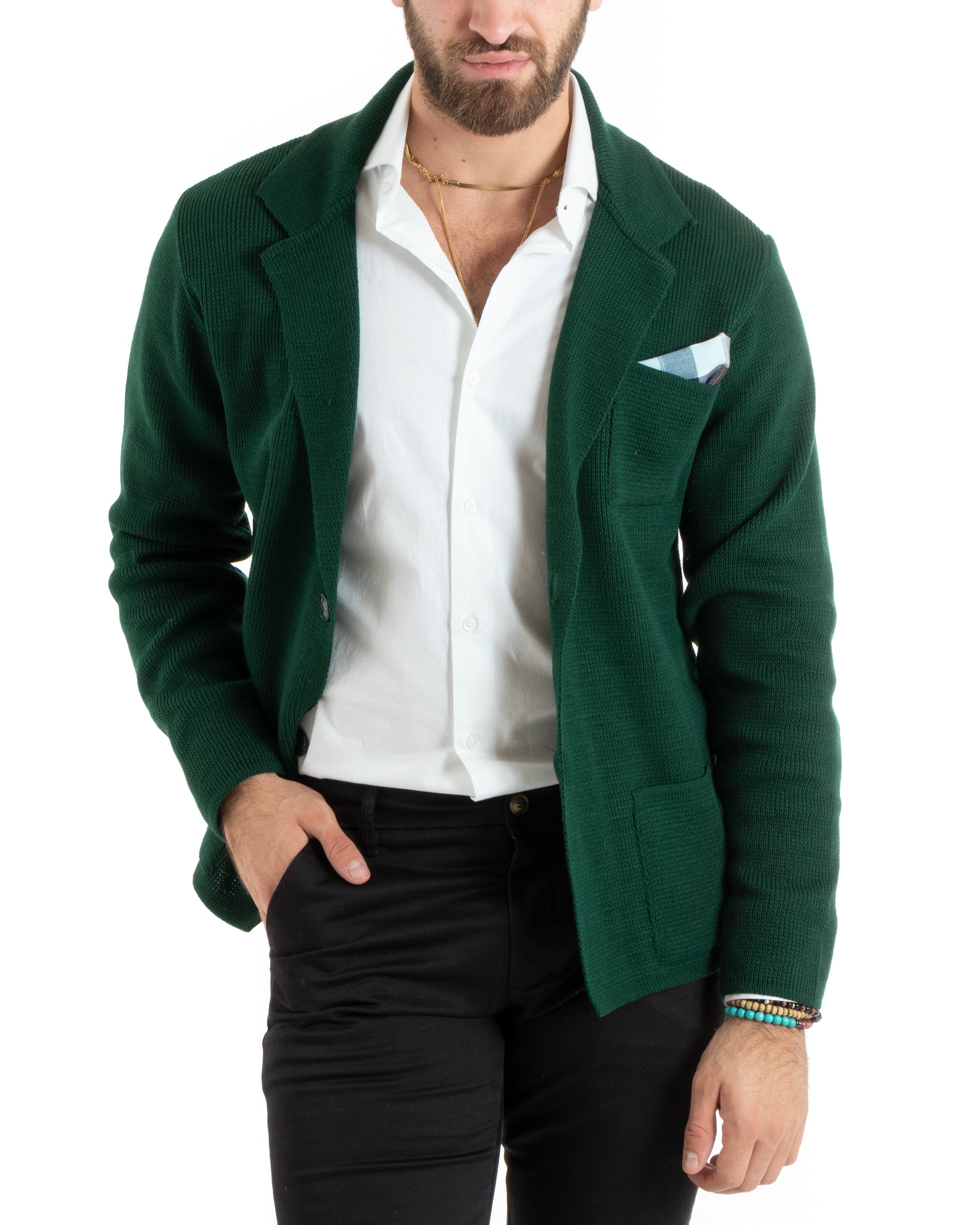 Cardigan Uomo Giacca Con Bottoni Maglia Casual Verde M2769A