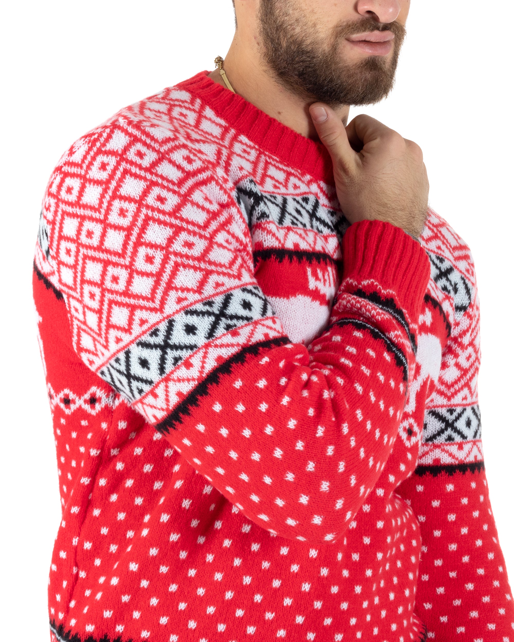 Maglione Uomo Natalizio Girocollo Maglia Calda Fantasia Casual Pullover Natalizio Morbido Rosso GIOSAL-M2773A