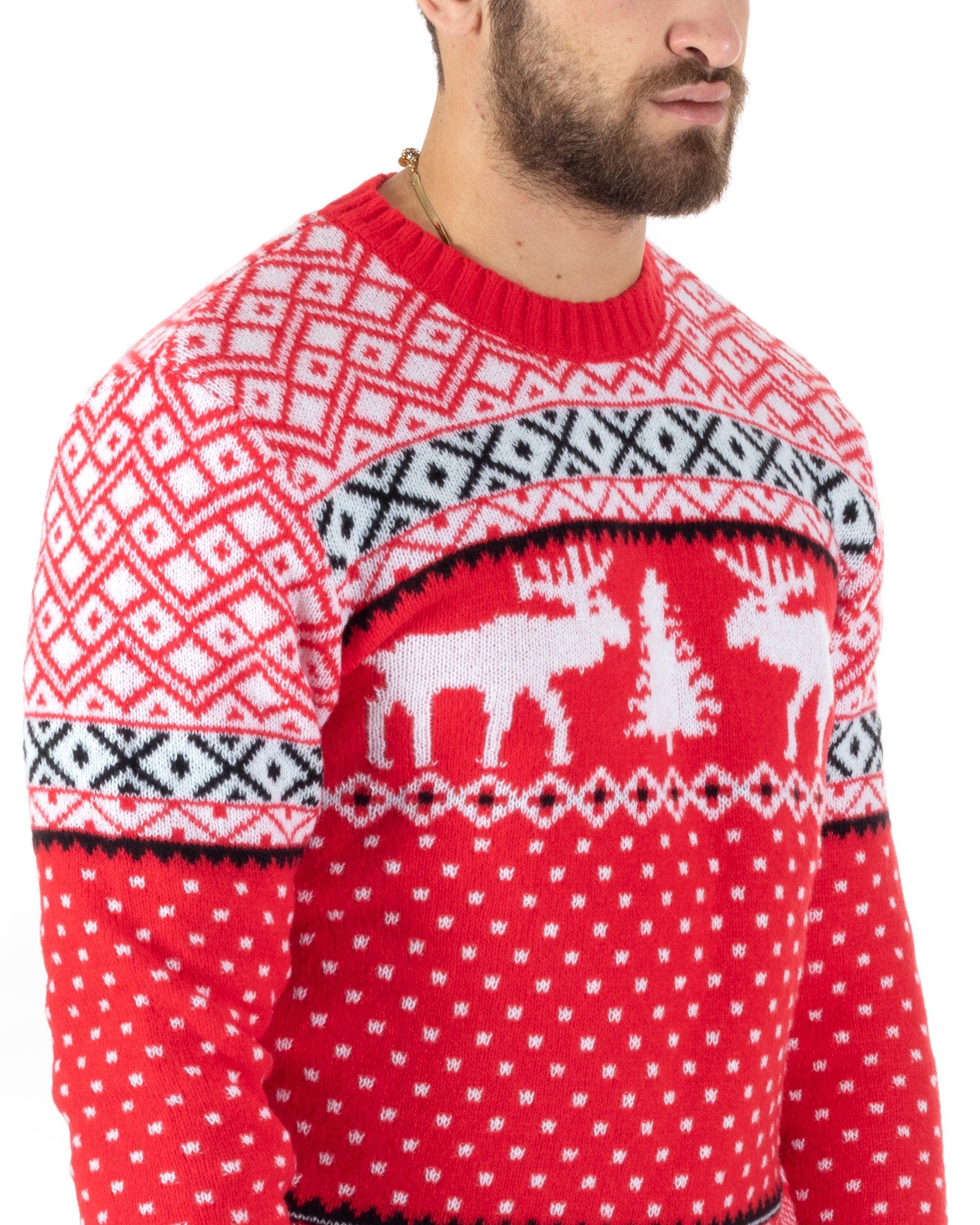 Maglione Uomo Natalizio Girocollo Maglia Calda Fantasia Casual Pullover Natalizio Morbido Rosso GIOSAL-M2773A