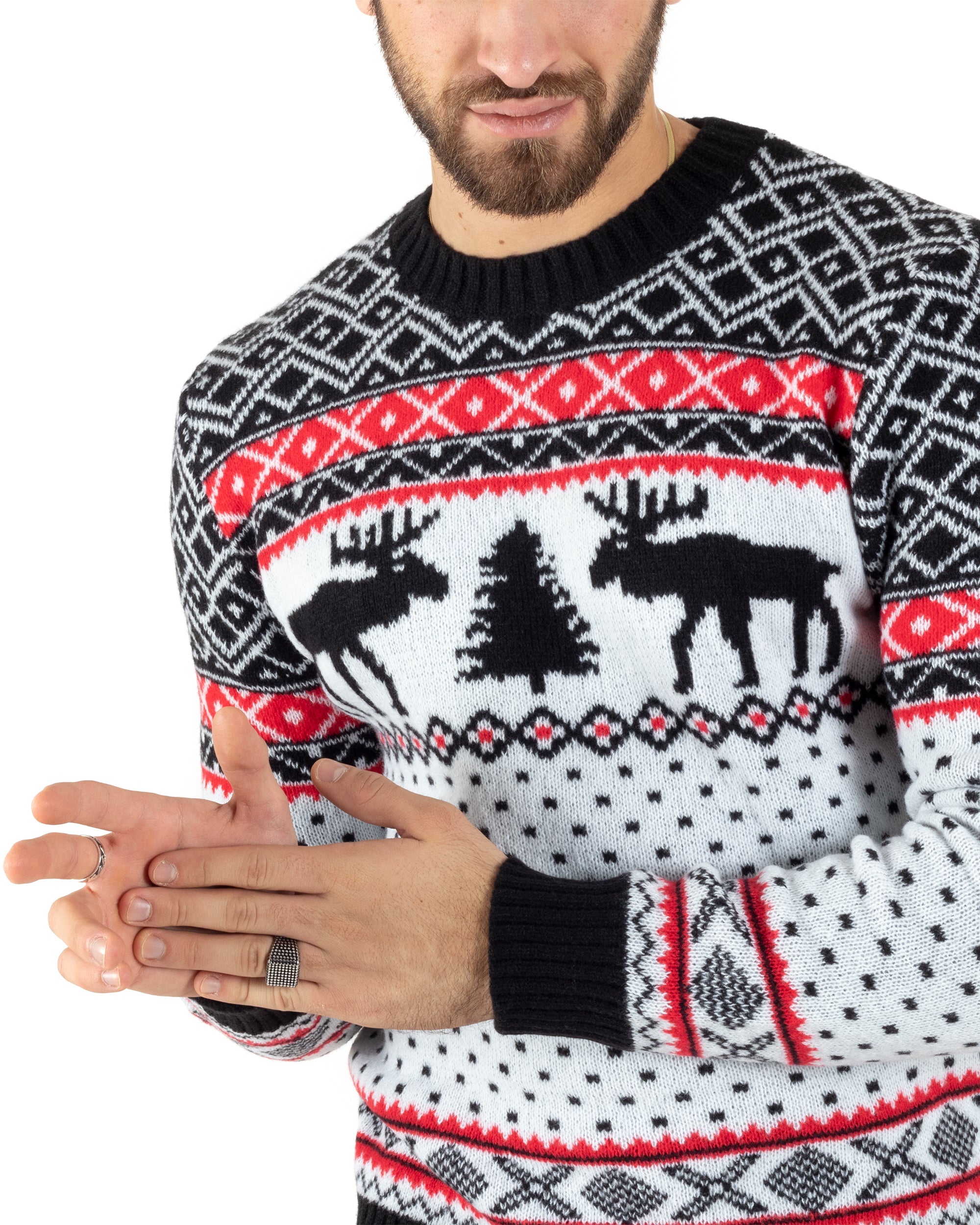 Maglione Uomo Natalizio Girocollo Maglia Calda Fantasia Casual Pullover Natalizio Morbido Nero GIOSAL-M2774A