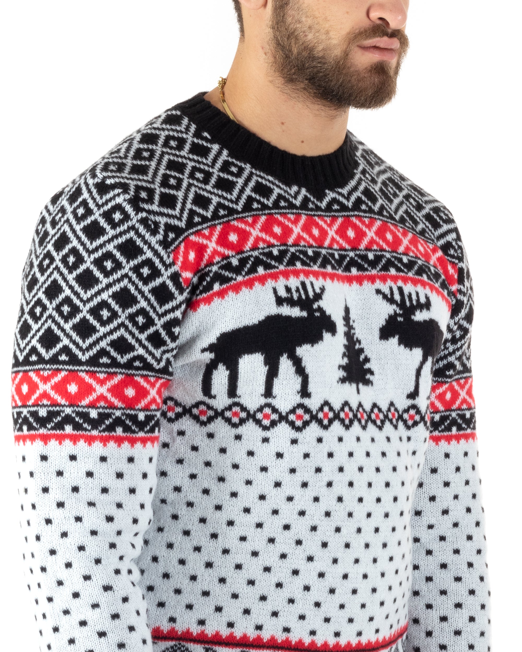 Maglione Uomo Natalizio Girocollo Maglia Calda Fantasia Casual Pullover Natalizio Morbido Nero GIOSAL-M2774A