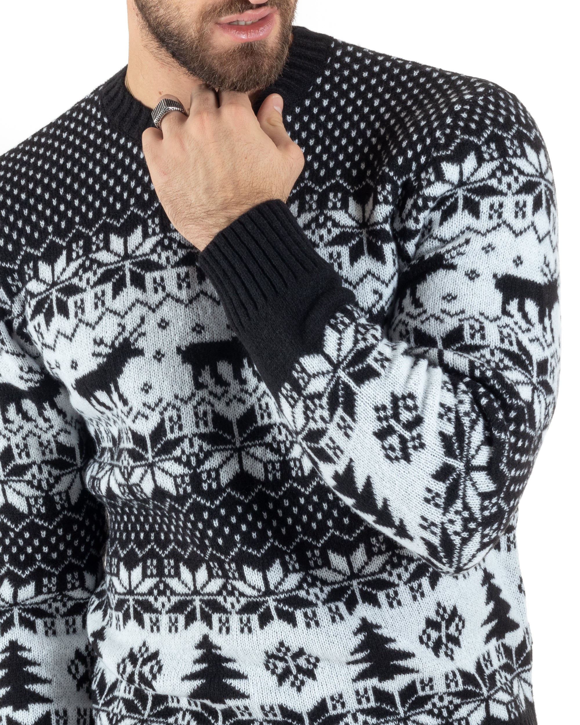 Maglione Uomo Natalizio Girocollo Maglia Calda Fantasia Casual Pullover Natalizio Morbido Nero GIOSAL-M2775A