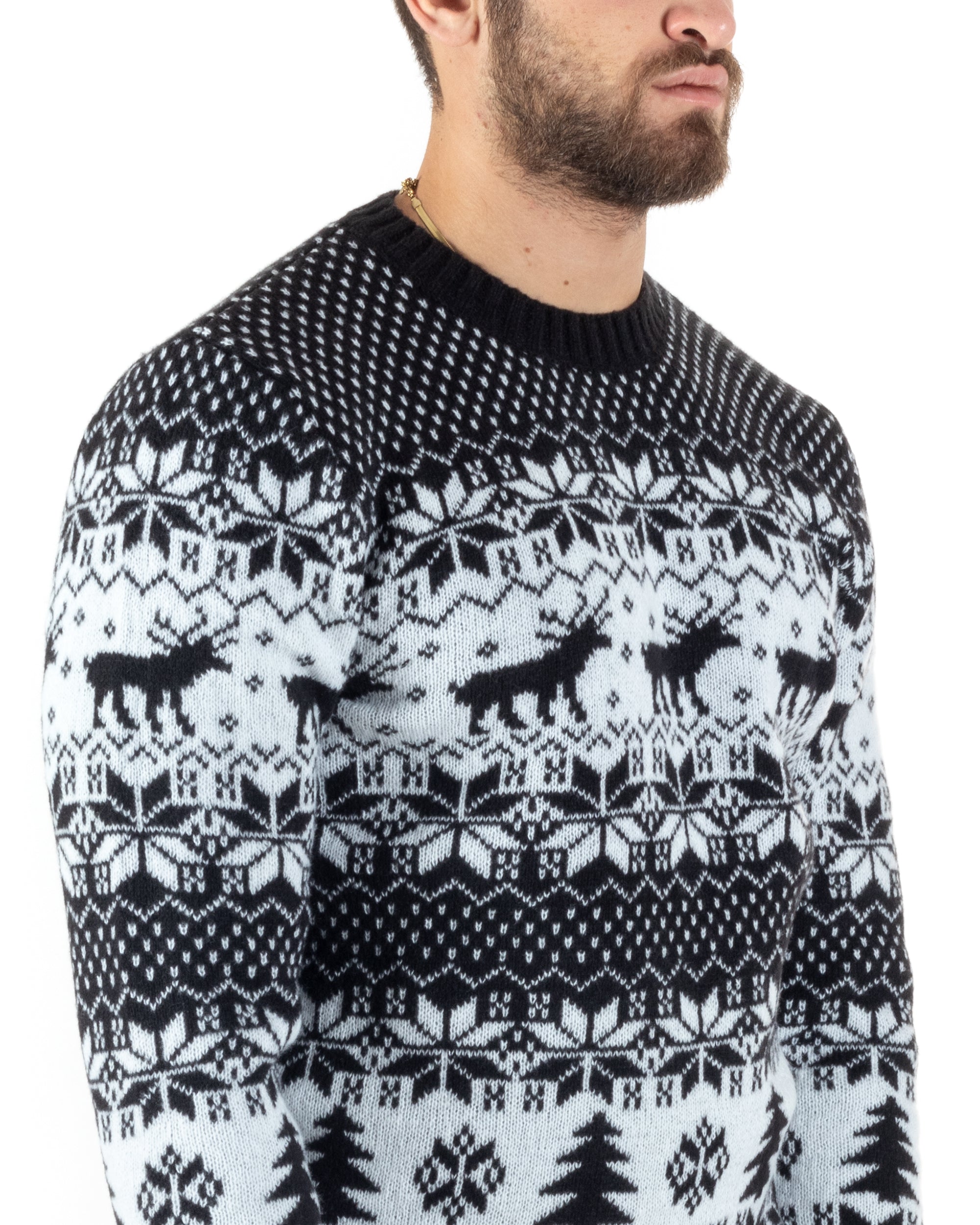 Maglione Uomo Natalizio Girocollo Maglia Calda Fantasia Casual Pullover Natalizio Morbido Nero GIOSAL-M2775A