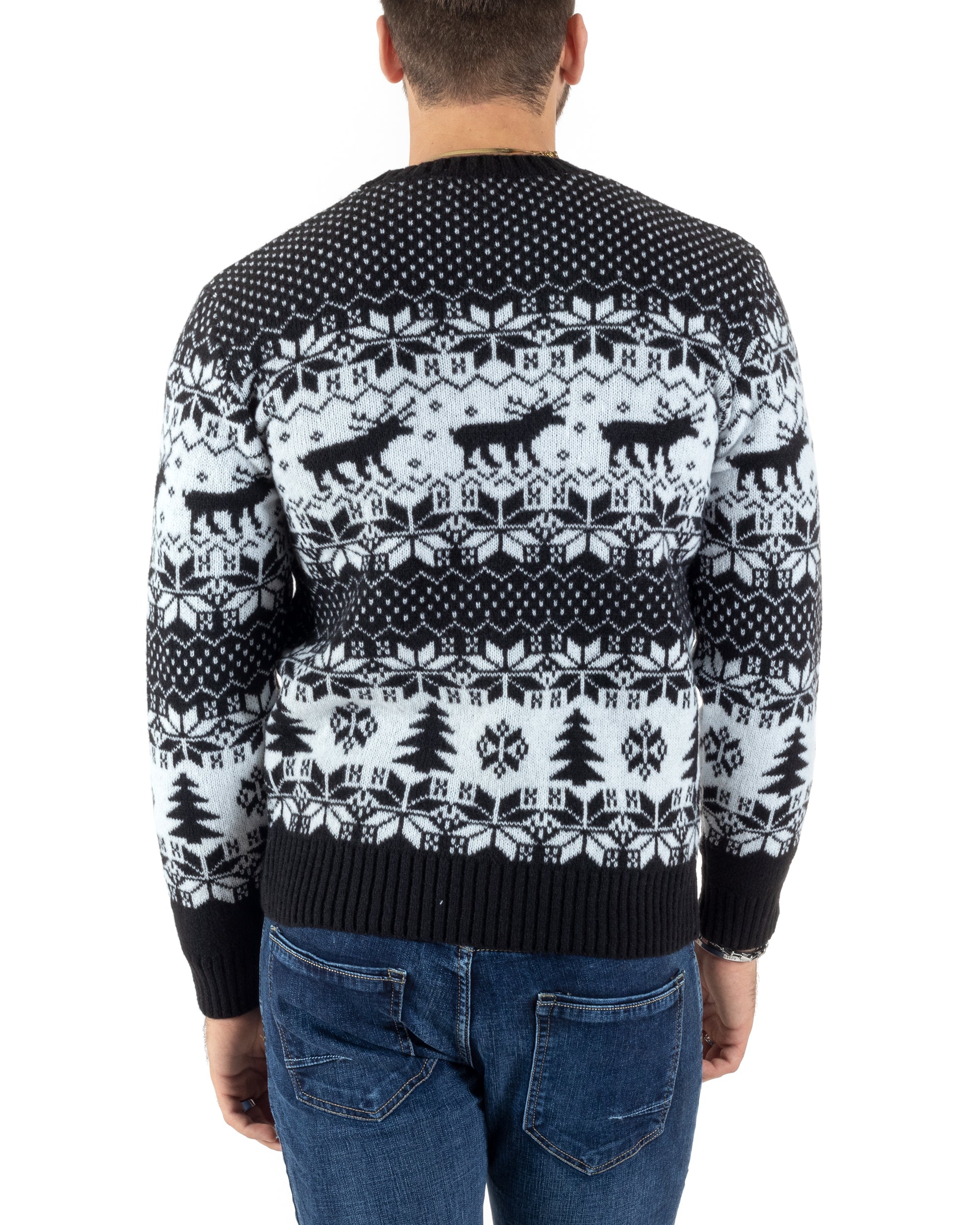 Maglione Uomo Natalizio Girocollo Maglia Calda Fantasia Casual Pullover Natalizio Morbido Nero GIOSAL-M2775A