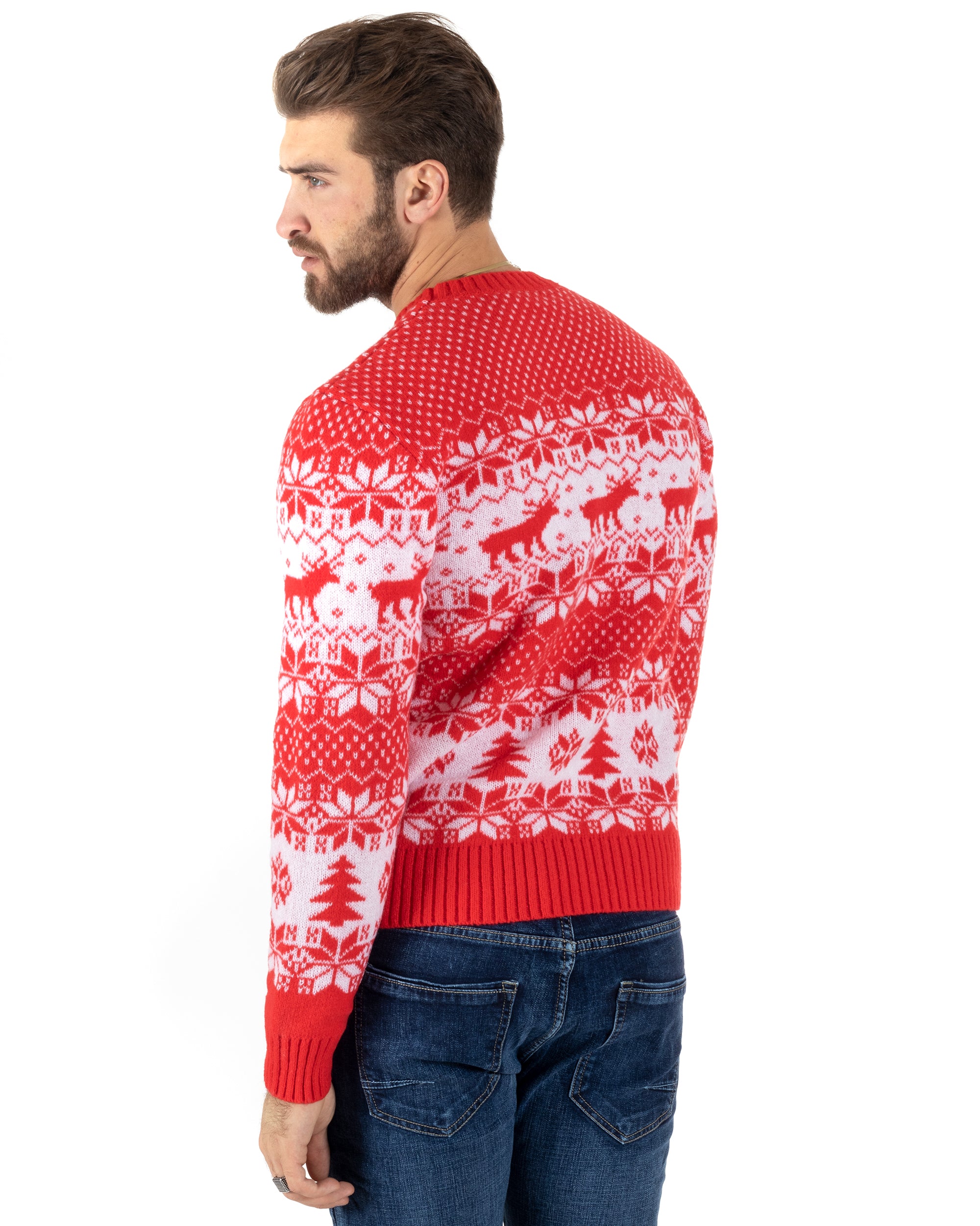 Maglione Uomo Natalizio Girocollo Maglia Calda Fantasia Casual Pullover Natalizio Morbido Rosso GIOSAL-M2776A