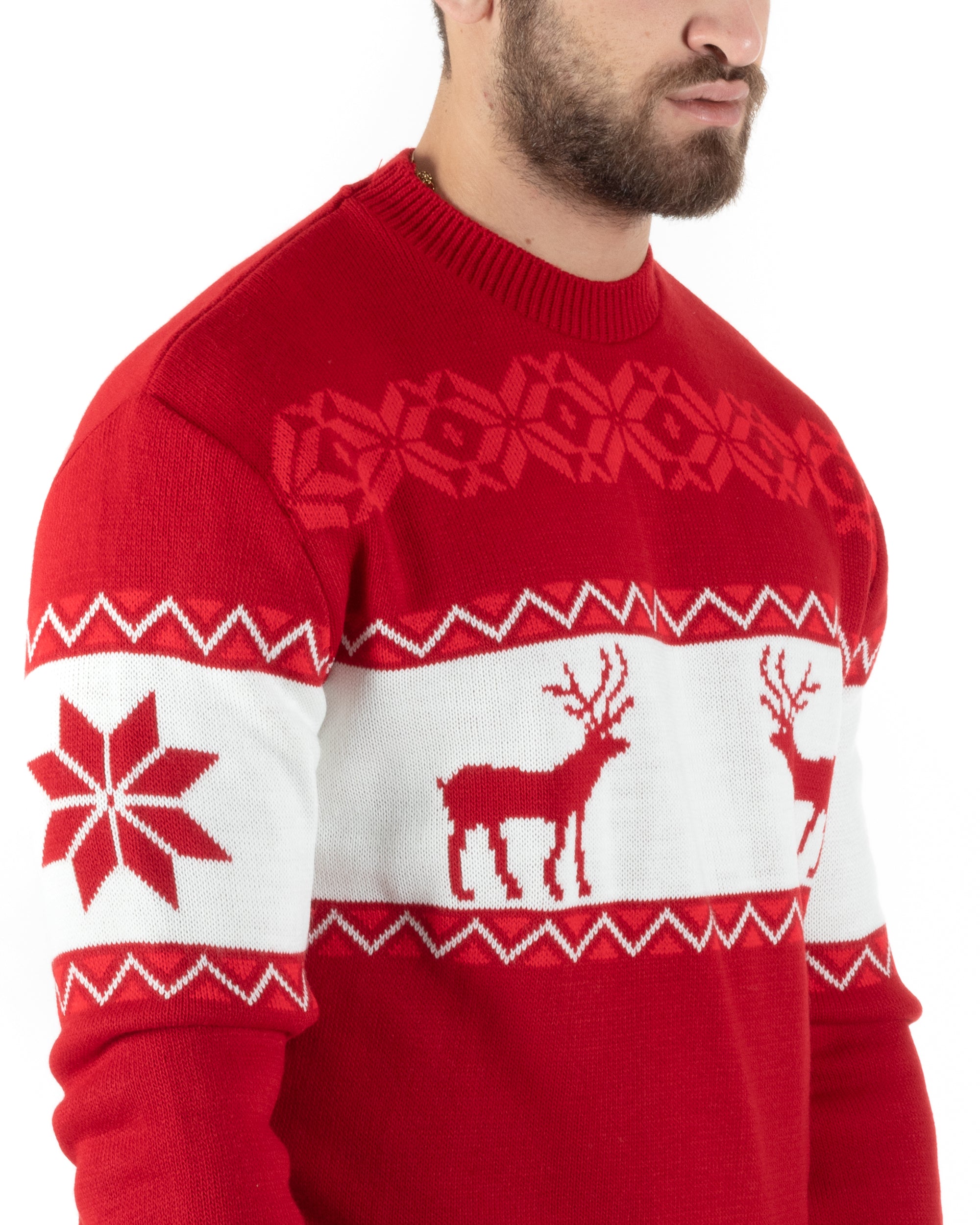 Maglione Uomo Natalizio Girocollo Maglia Calda Fantasia Casual Pullover Natalizio Morbido Rosso GIOSAL-M2777A