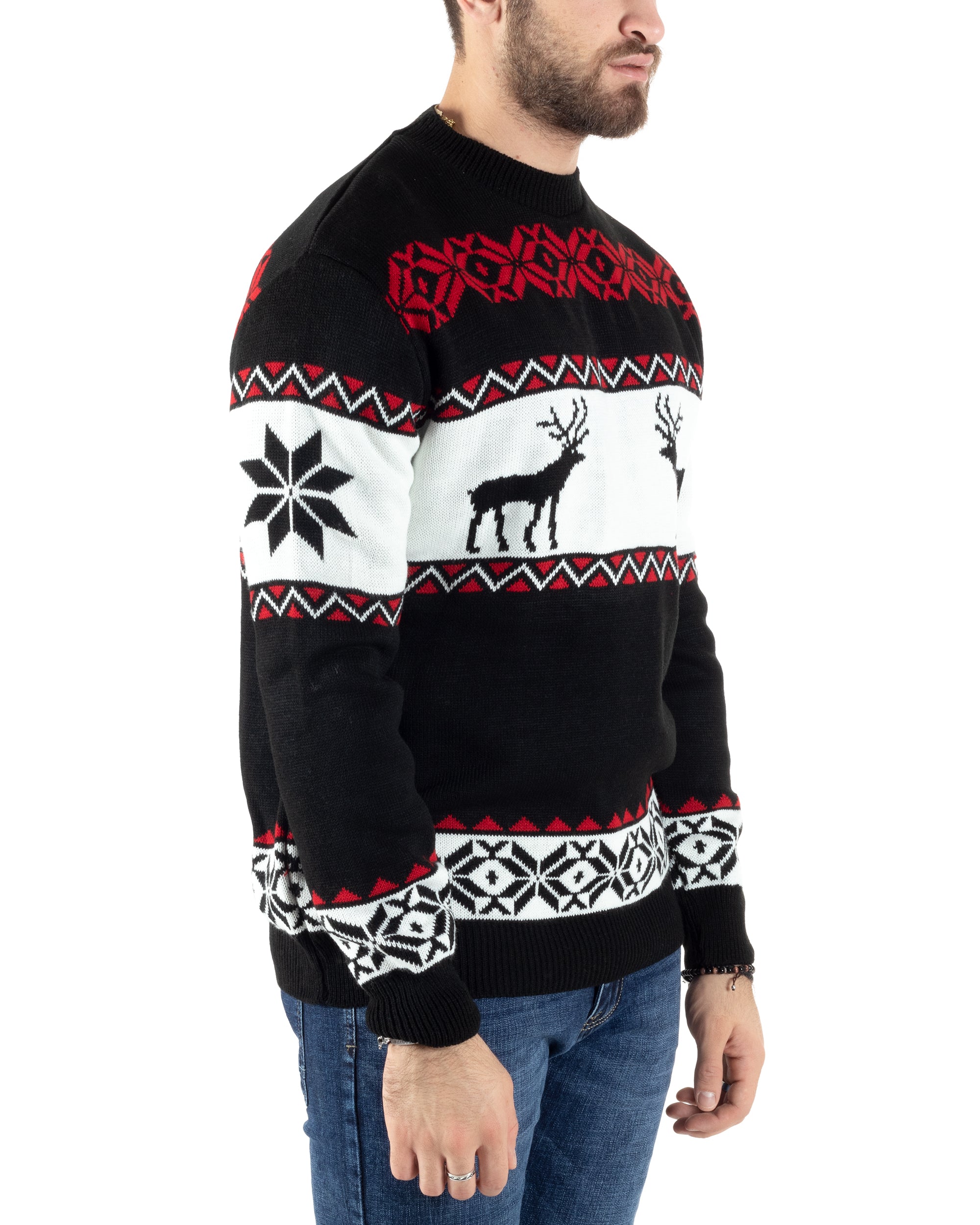 Maglione Uomo Natalizio Girocollo Maglia Calda Fantasia Casual Pullover Natalizio Morbido Nero GIOSAL-M2778A