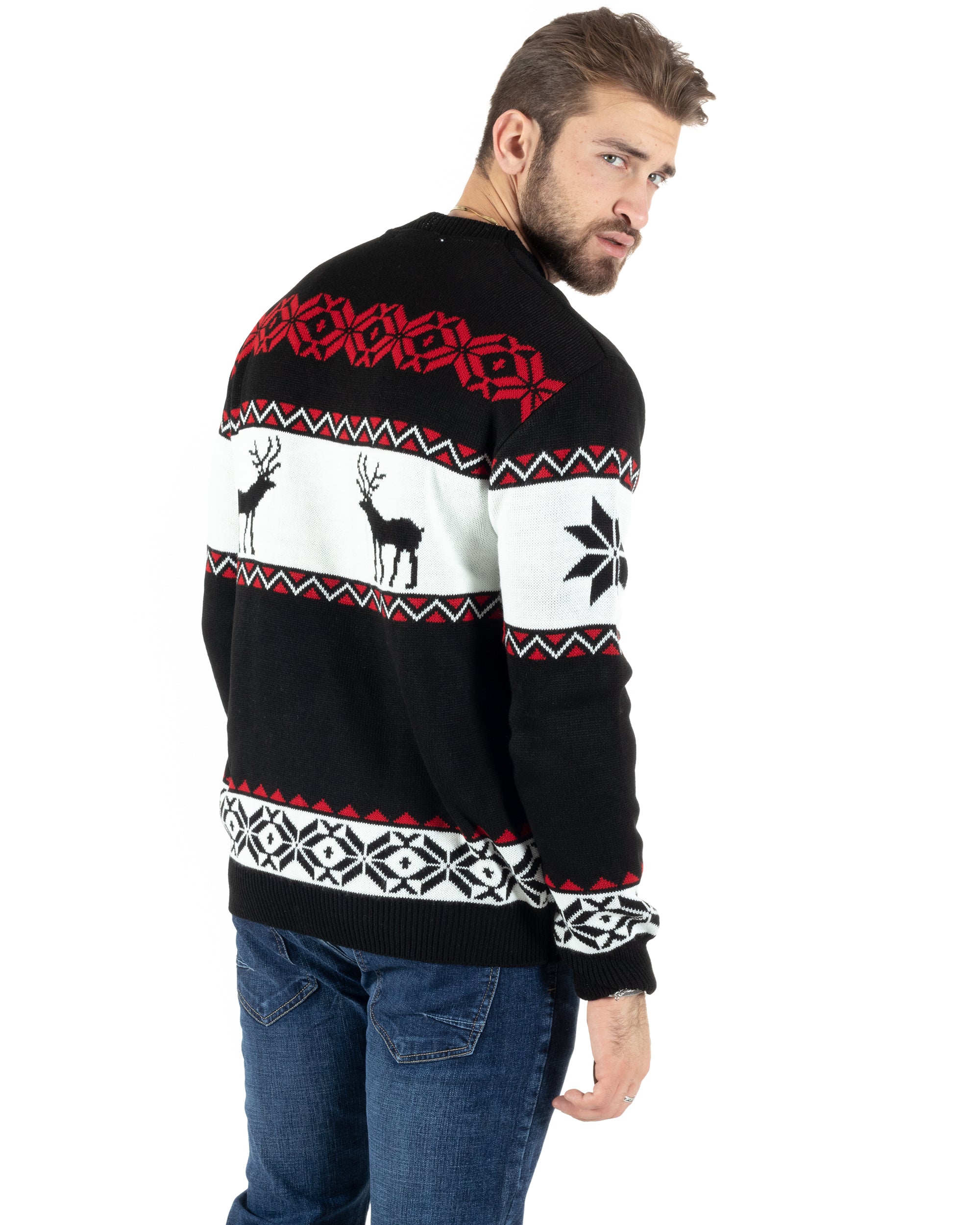 Maglione Uomo Natalizio Girocollo Maglia Calda Fantasia Casual Pullover Natalizio Morbido Nero GIOSAL-M2778A