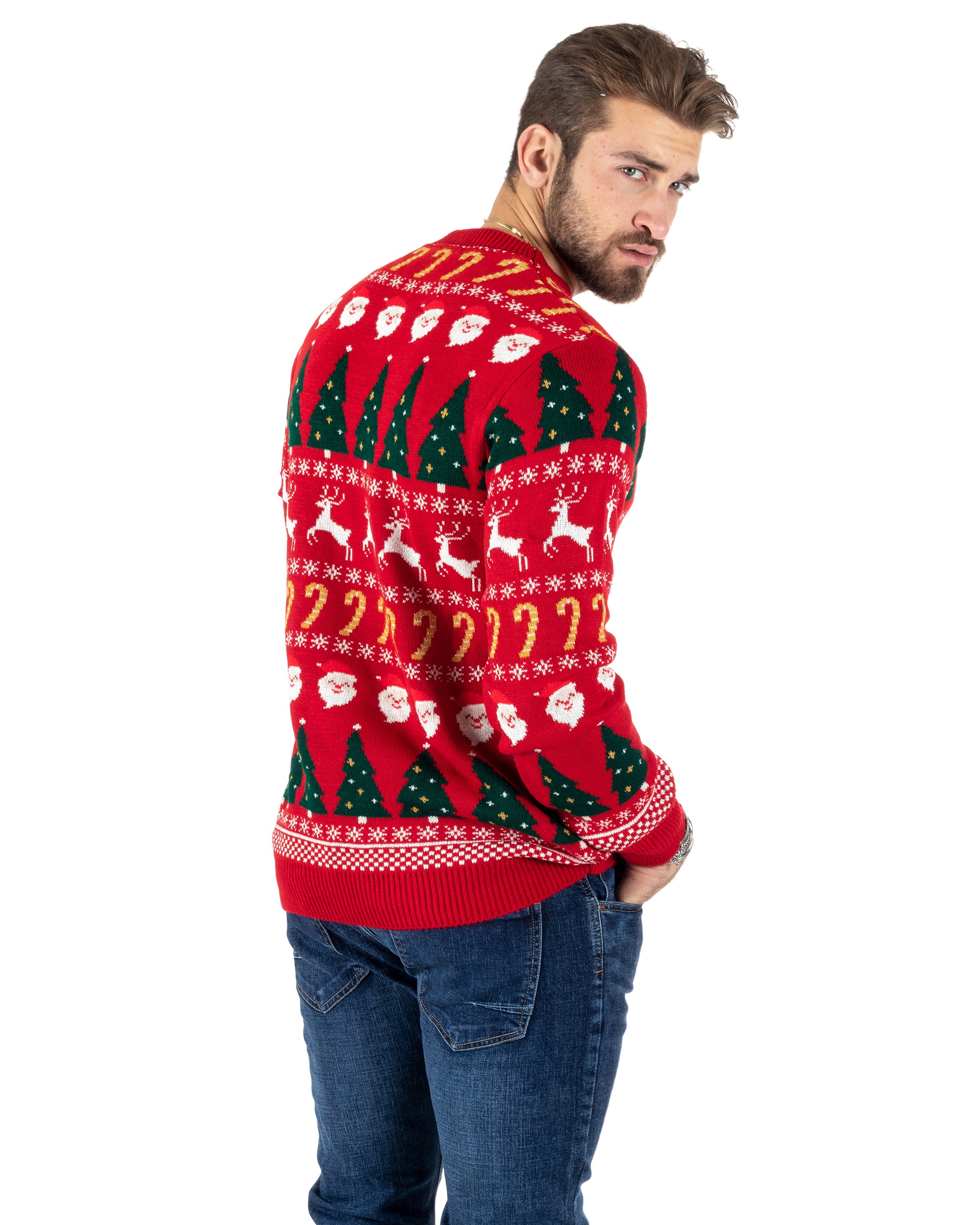 Maglione Uomo Natalizio Girocollo Maglia Calda Fantasia Casual Pullover Natalizio Morbido Rosso GIOSAL-M2780A