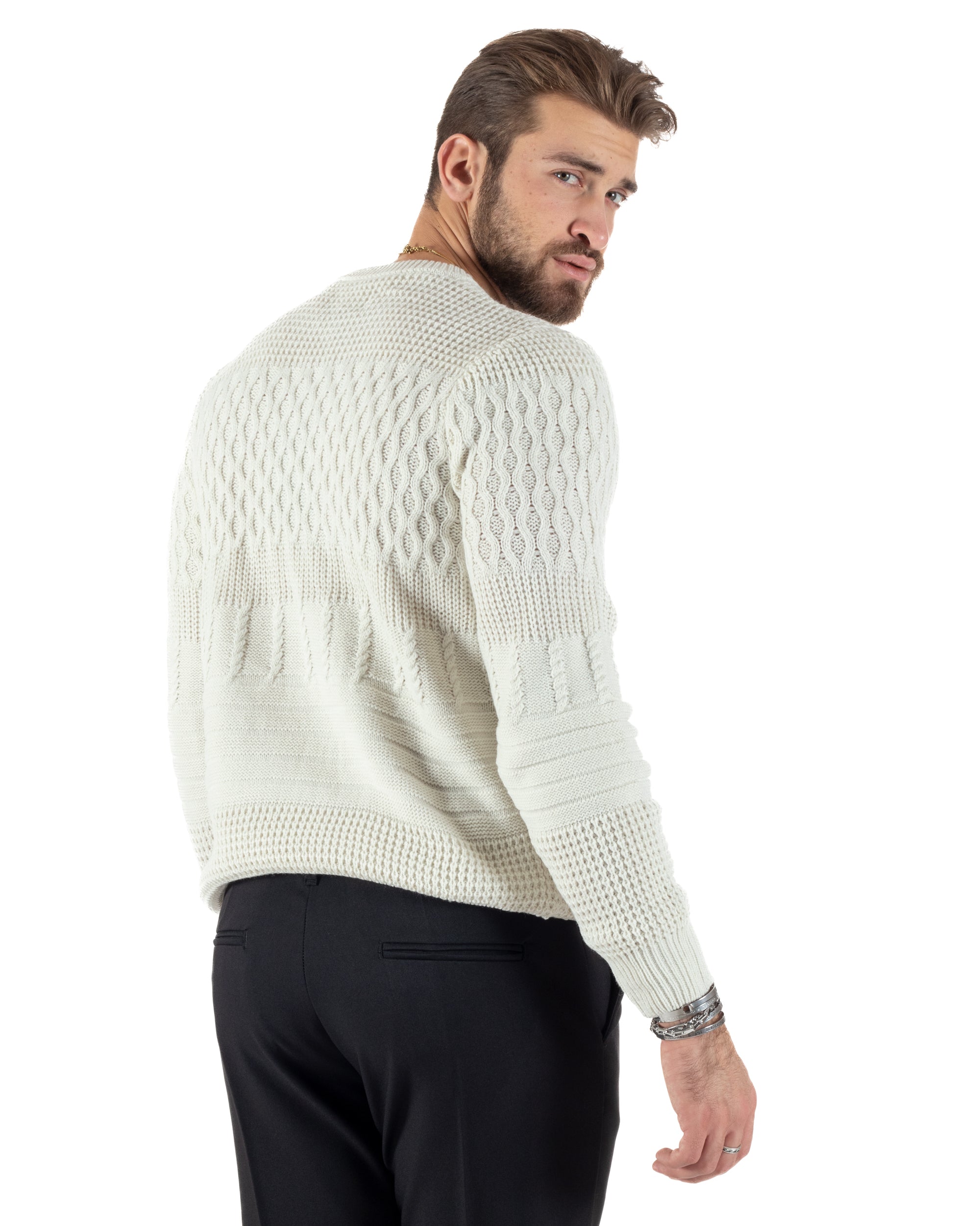 Maglioncino Uomo Girocollo Maglia Inglese Trecce Panna GIOSAL-M2785A