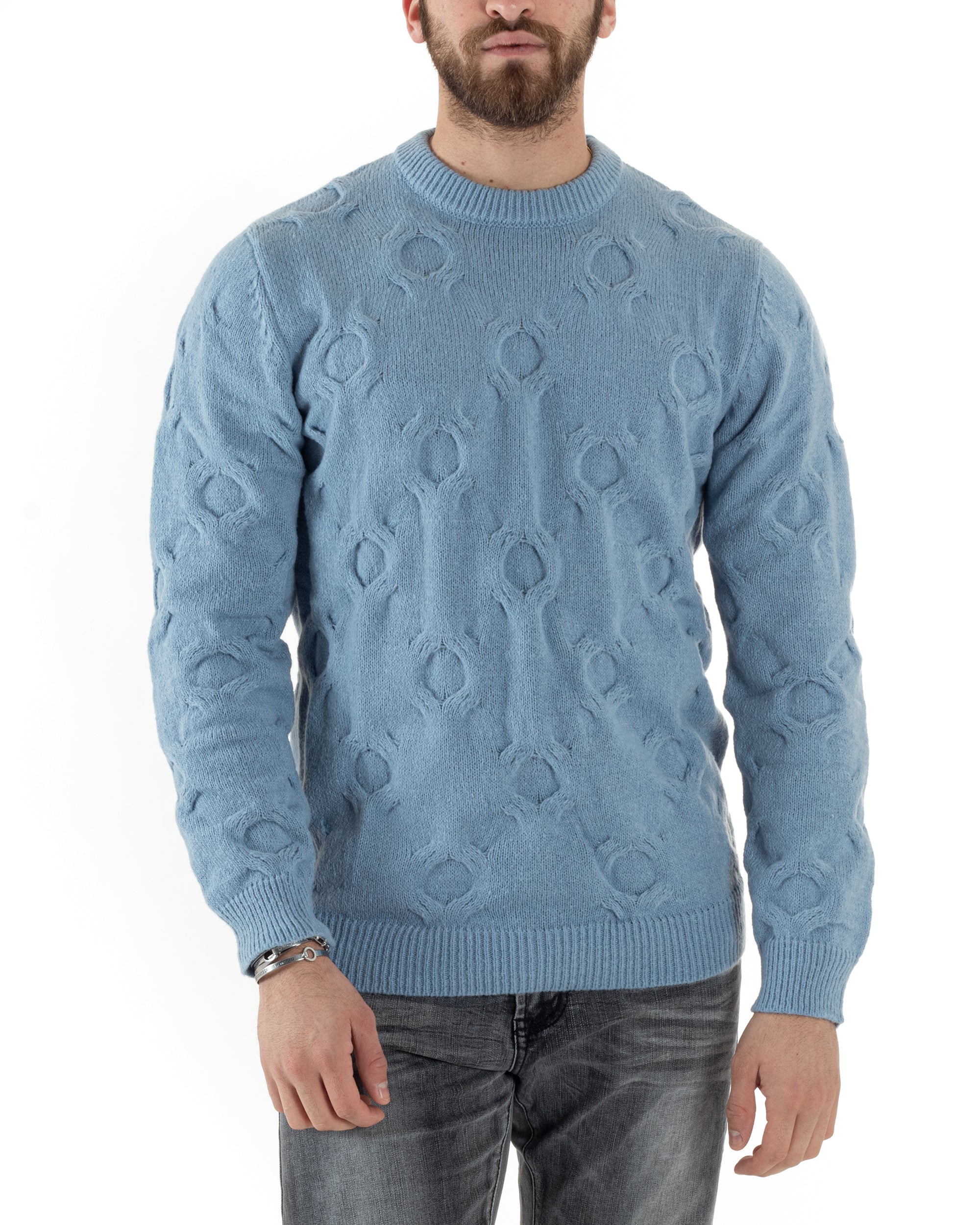 Maglione Uomo Girocollo Maglia Maglioncino Intrecciato Cerchi Polvere GIOSAL-M2798A