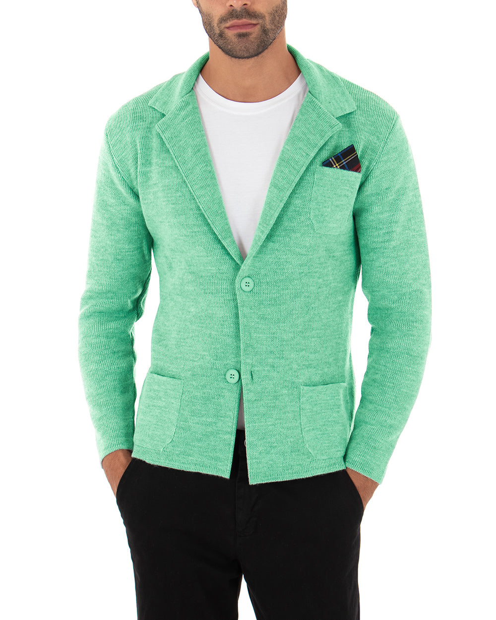 Cardigan Uomo Giacca Con Bottoni Maglia Maglioncino Tinta Unita Verde Acqua Casual GIOSAL-M2823A