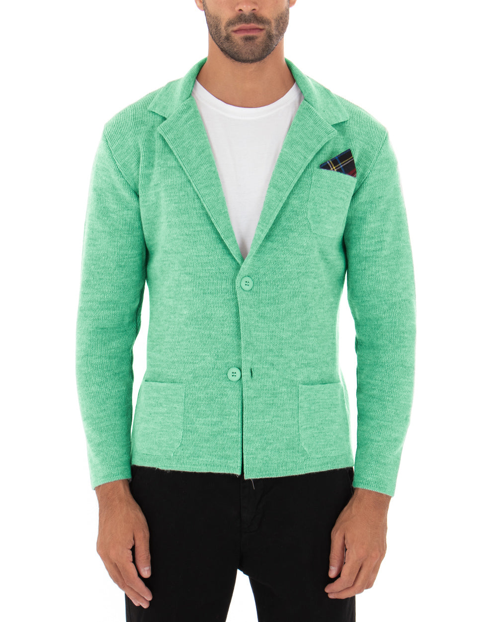 Cardigan uomo giacca con bottoni maglia cotone casual verde acqua GIOSAL-M2823A