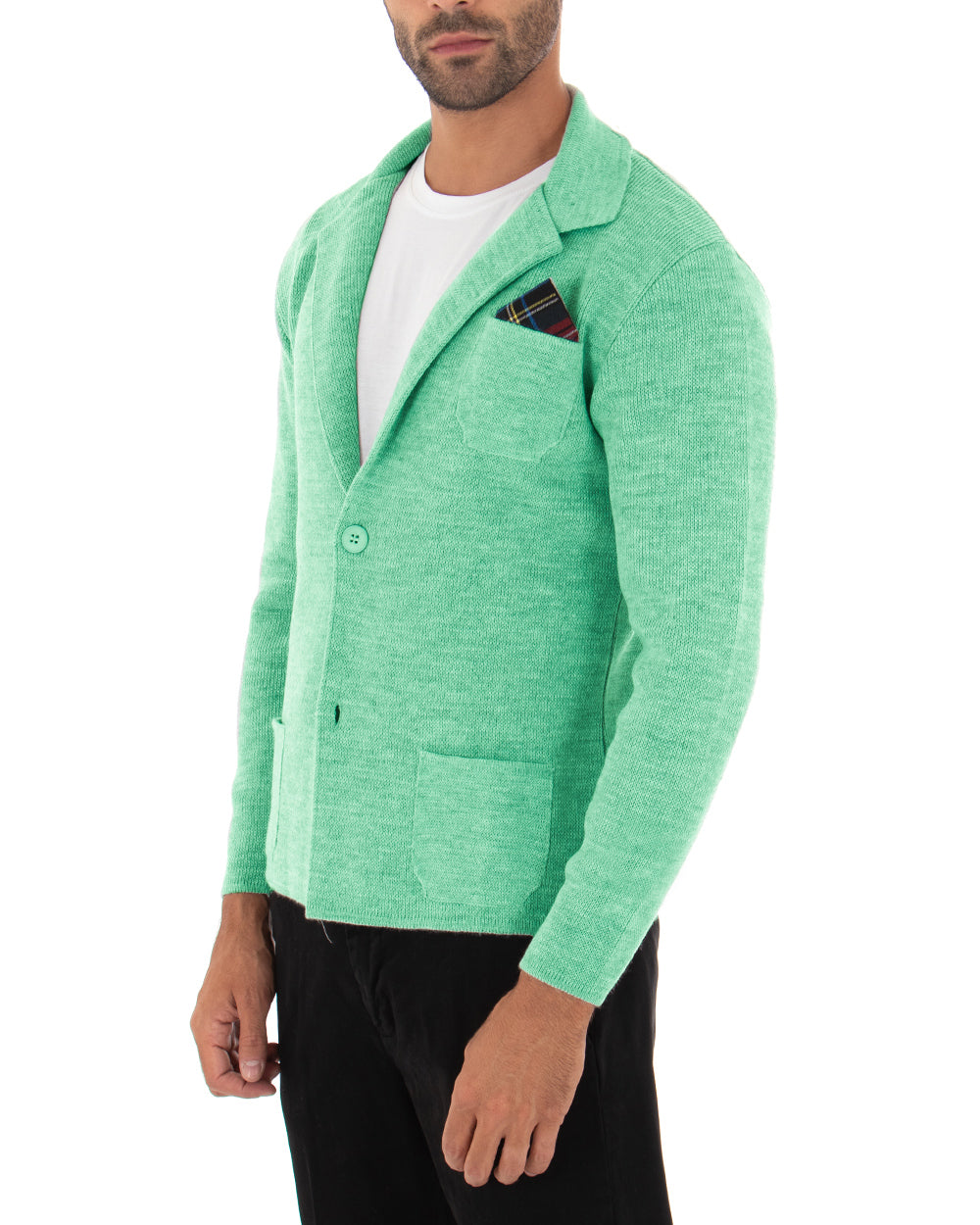 Cardigan uomo giacca con bottoni maglia cotone casual verde acqua GIOSAL-M2823A