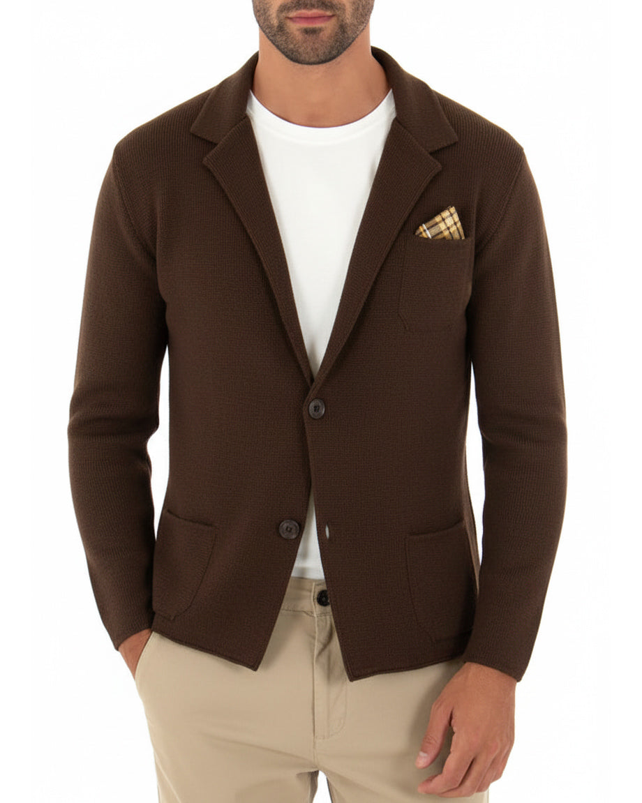 Cardigan uomo giacca con bottoni maglia cotone casual marrone GIOSAL-M2825A