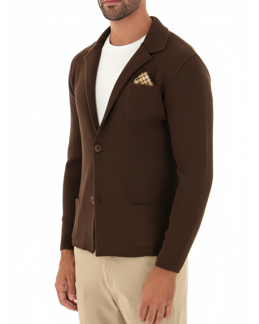 Cardigan uomo giacca con bottoni maglia cotone casual marrone GIOSAL-M2825A