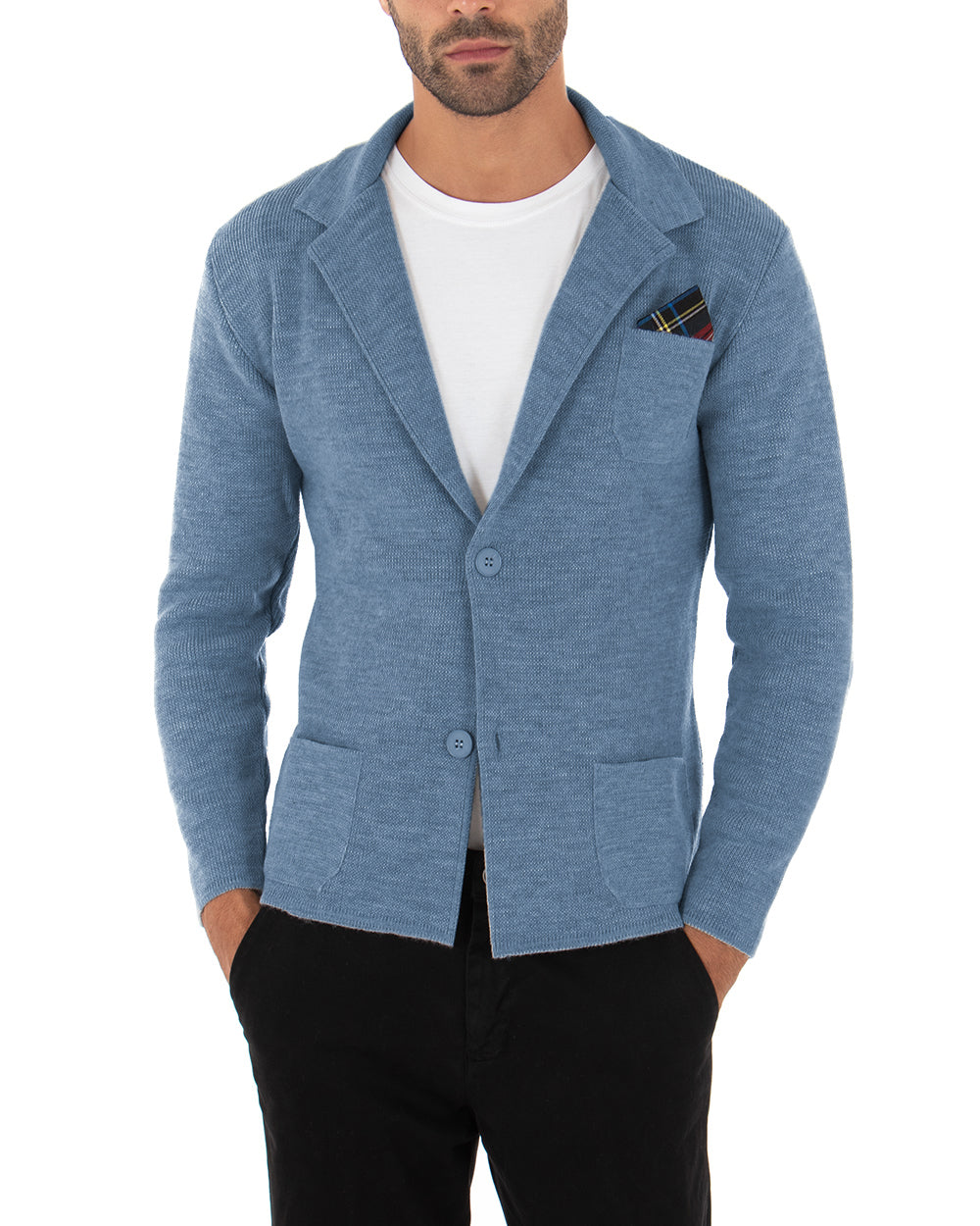 Cardigan uomo giacca con bottoni maglia cotone casual blu jeans GIOSAL-M2826A