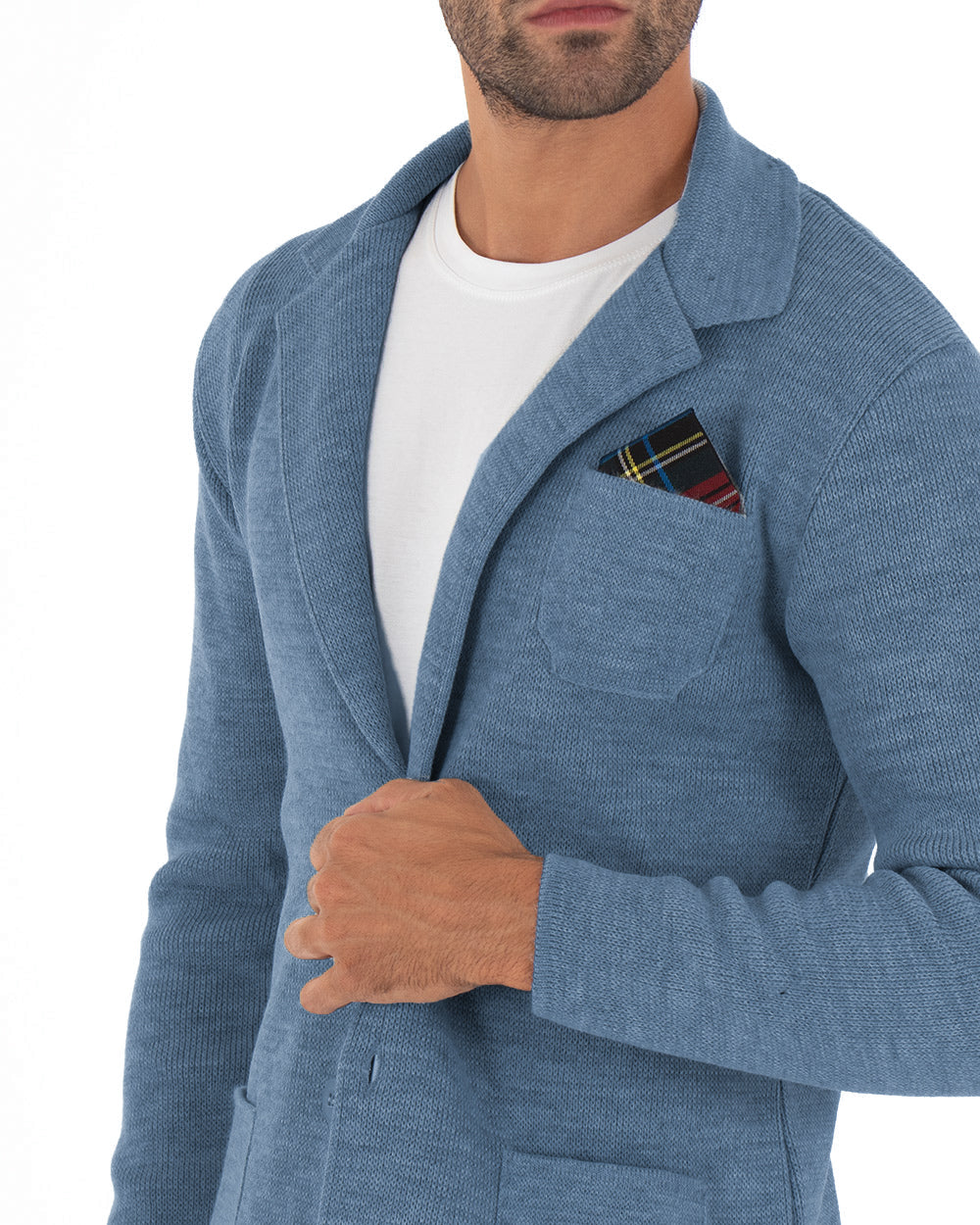 Cardigan Uomo Giacca Con Bottoni Maglia Maglioncino Tinta Unita Blu Jeans Casual GIOSAL-M2826A