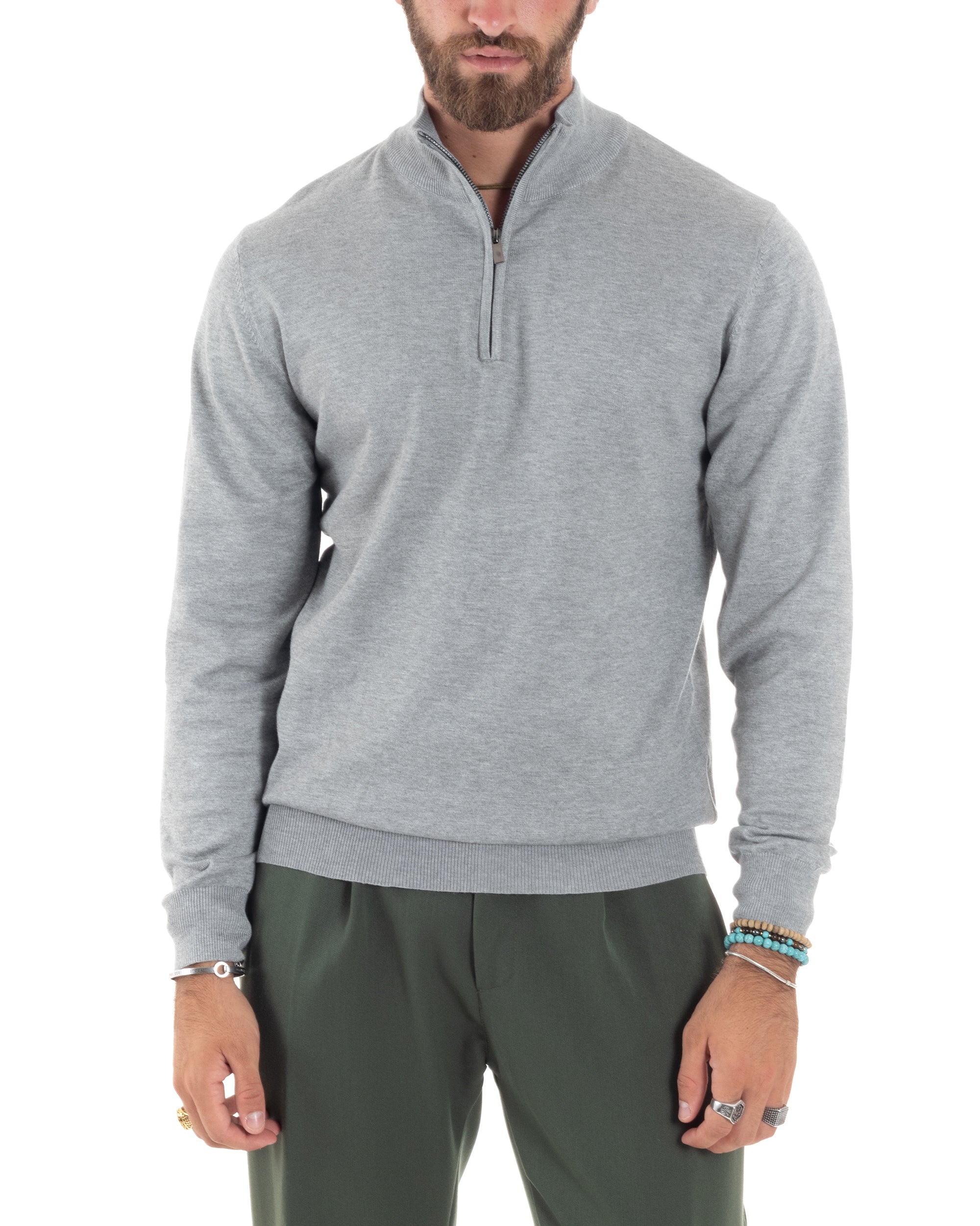 Men's Sweater Long Sleeve Basic Pullover Half Zip Solid Color Grey GIOSAL-M2841A