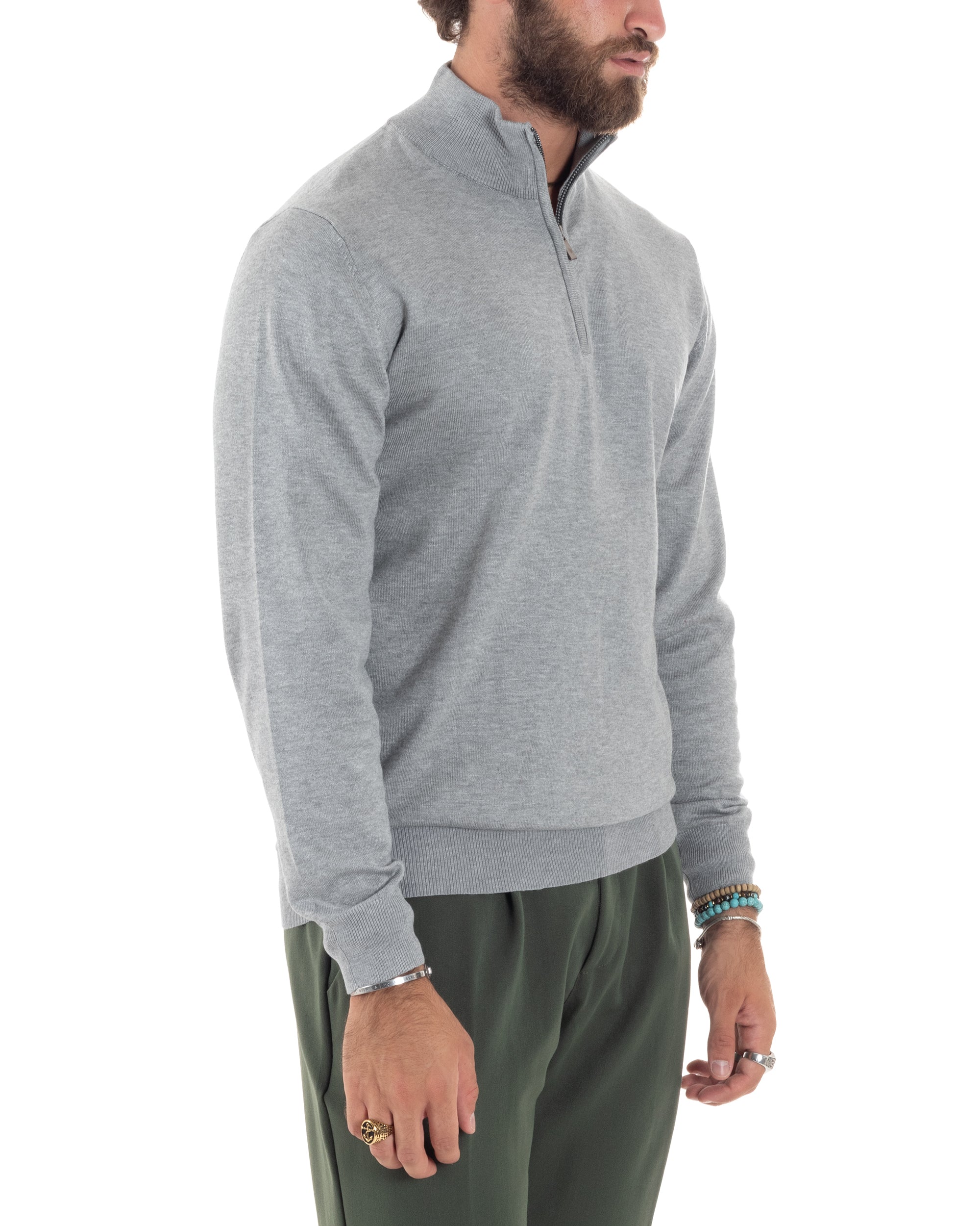 Men's Sweater Long Sleeve Basic Pullover Half Zip Solid Color Grey GIOSAL-M2841A