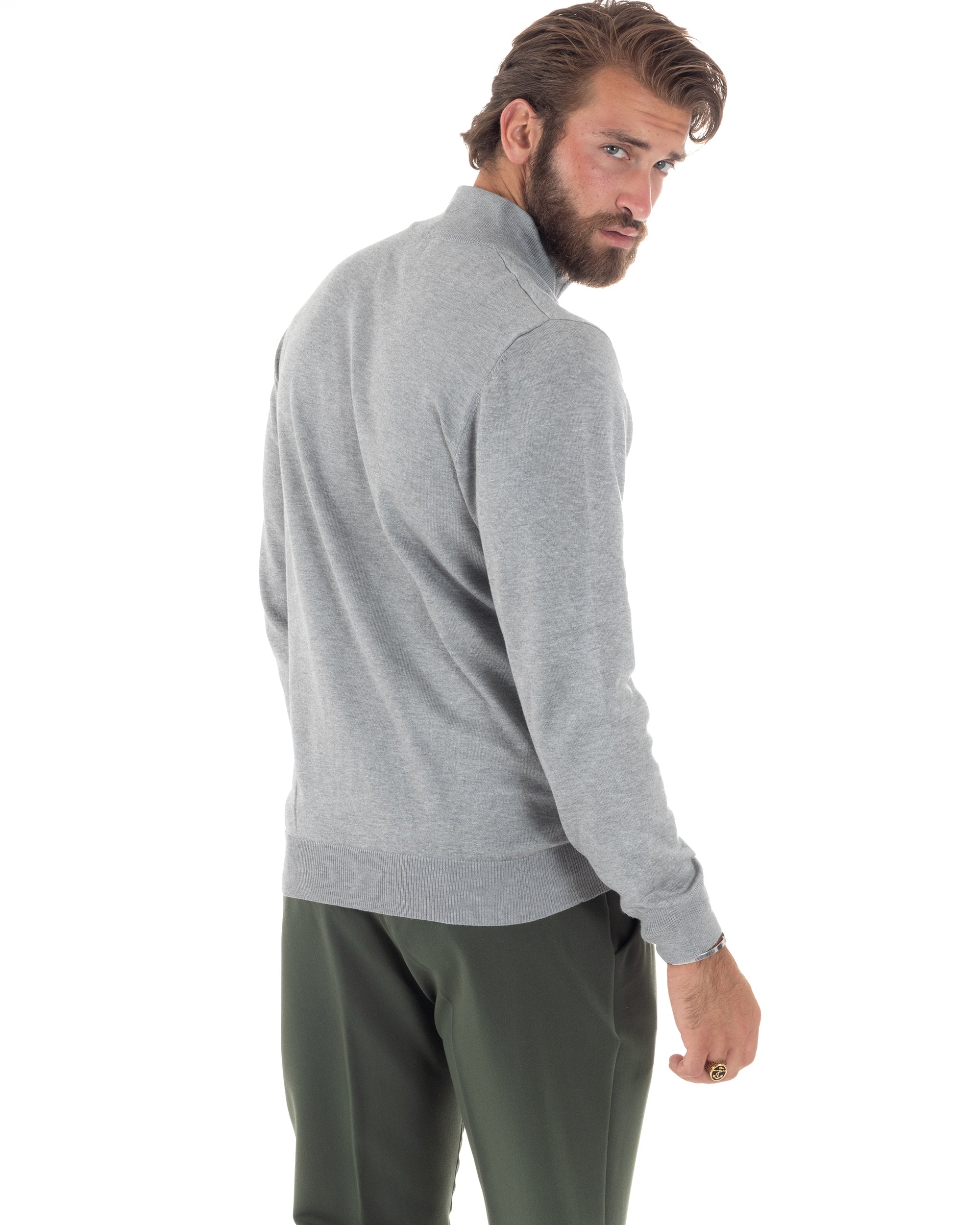 Men's Sweater Long Sleeve Basic Pullover Half Zip Solid Color Grey GIOSAL-M2841A