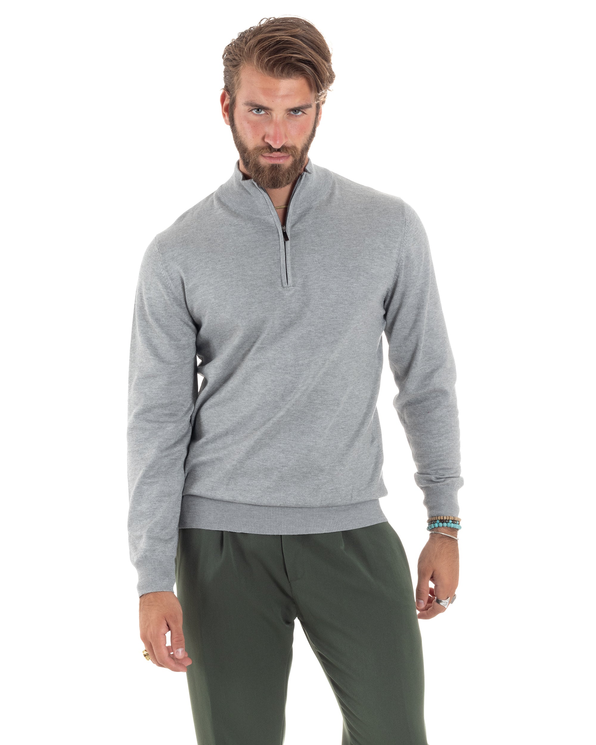 Men's Sweater Long Sleeve Basic Pullover Half Zip Solid Color Grey GIOSAL-M2841A