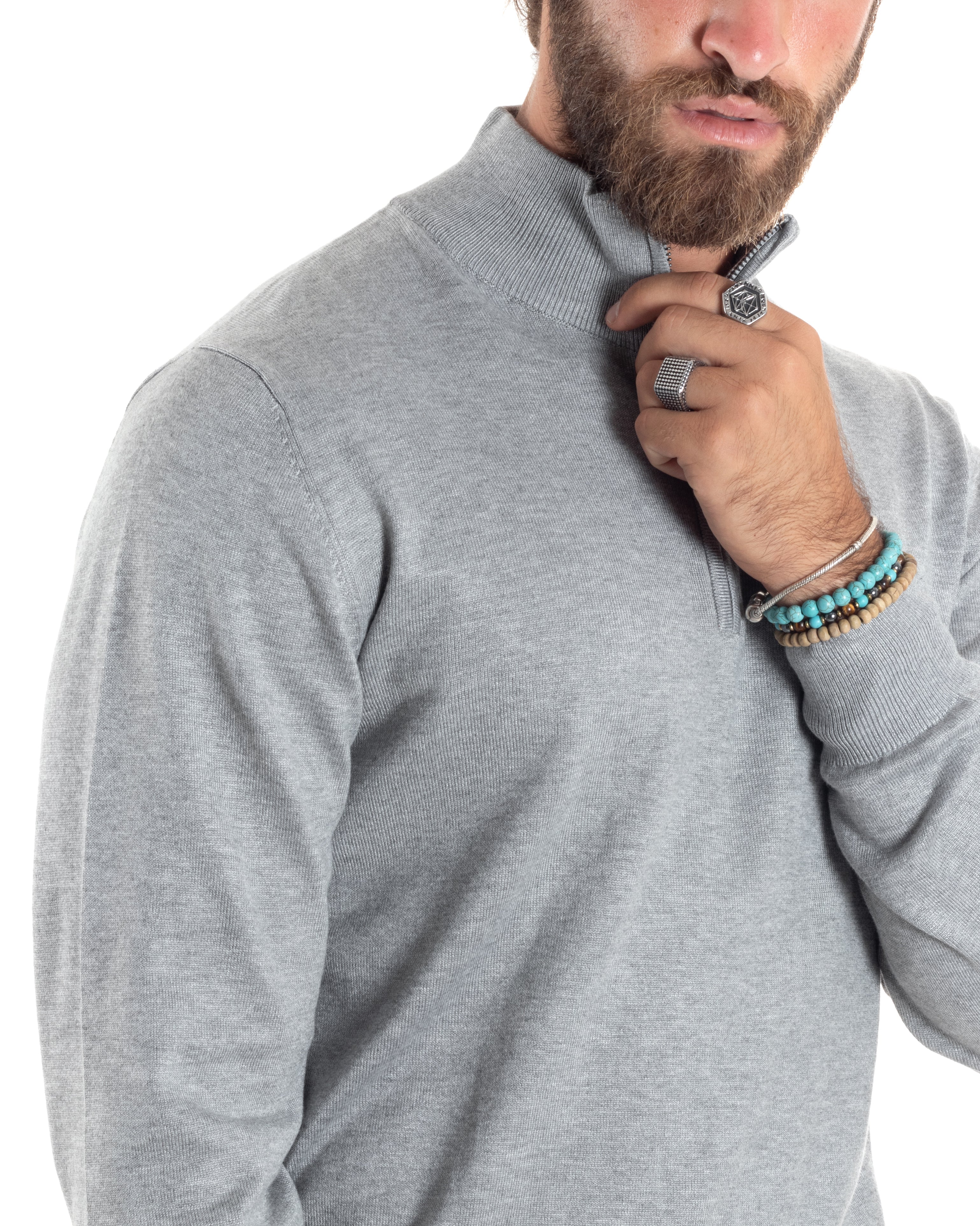 Men's Sweater Long Sleeve Basic Pullover Half Zip Solid Color Grey GIOSAL-M2841A