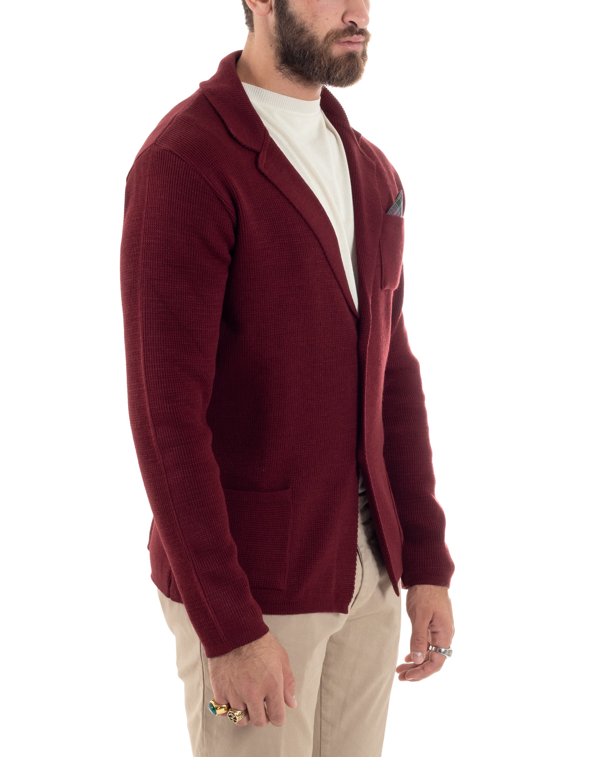 Cardigan Uomo Giacca Con Bottoni Maglia Casual Bordeaux M2872A