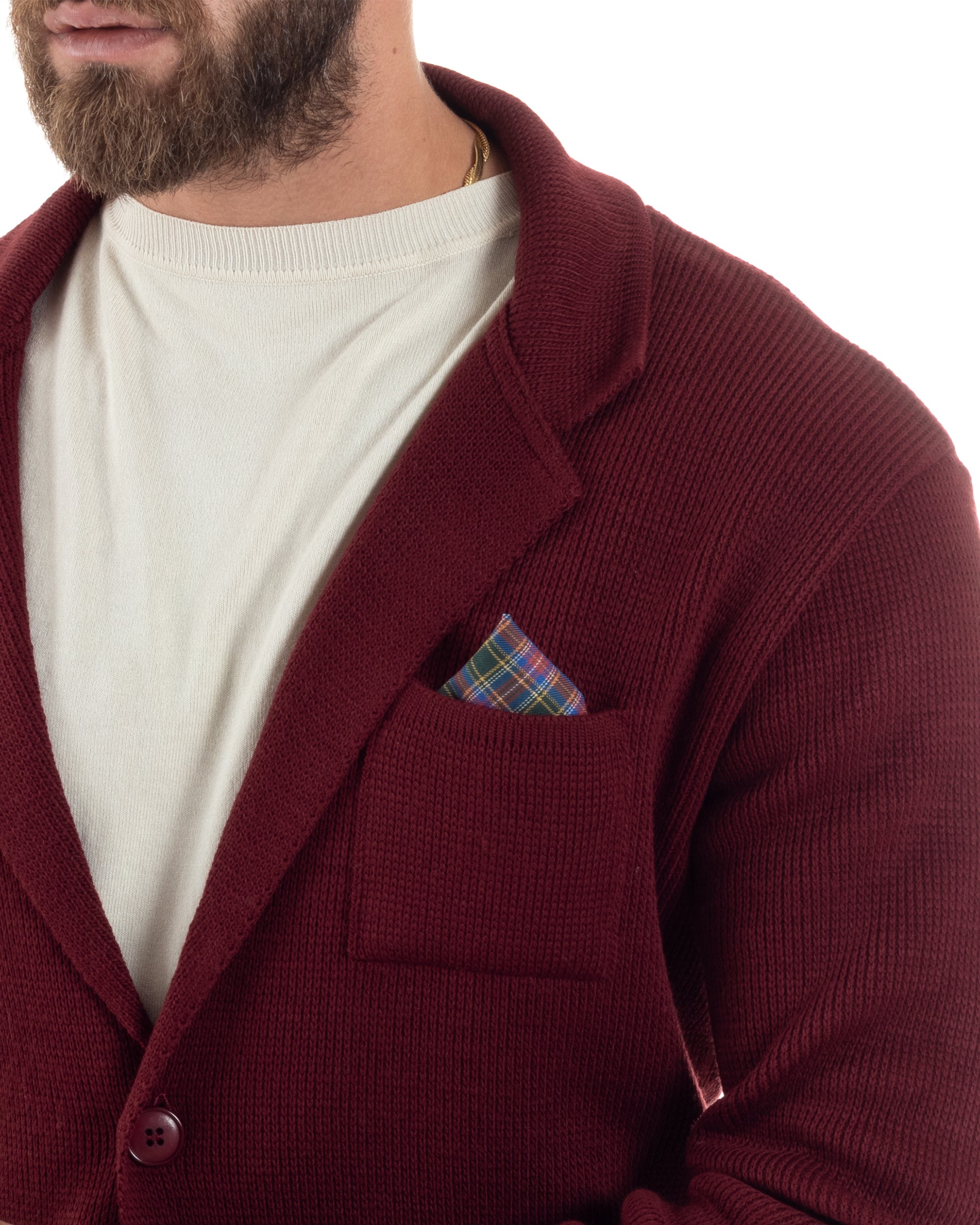 Cardigan Uomo Giacca Con Bottoni Maglia Casual Bordeaux M2872A