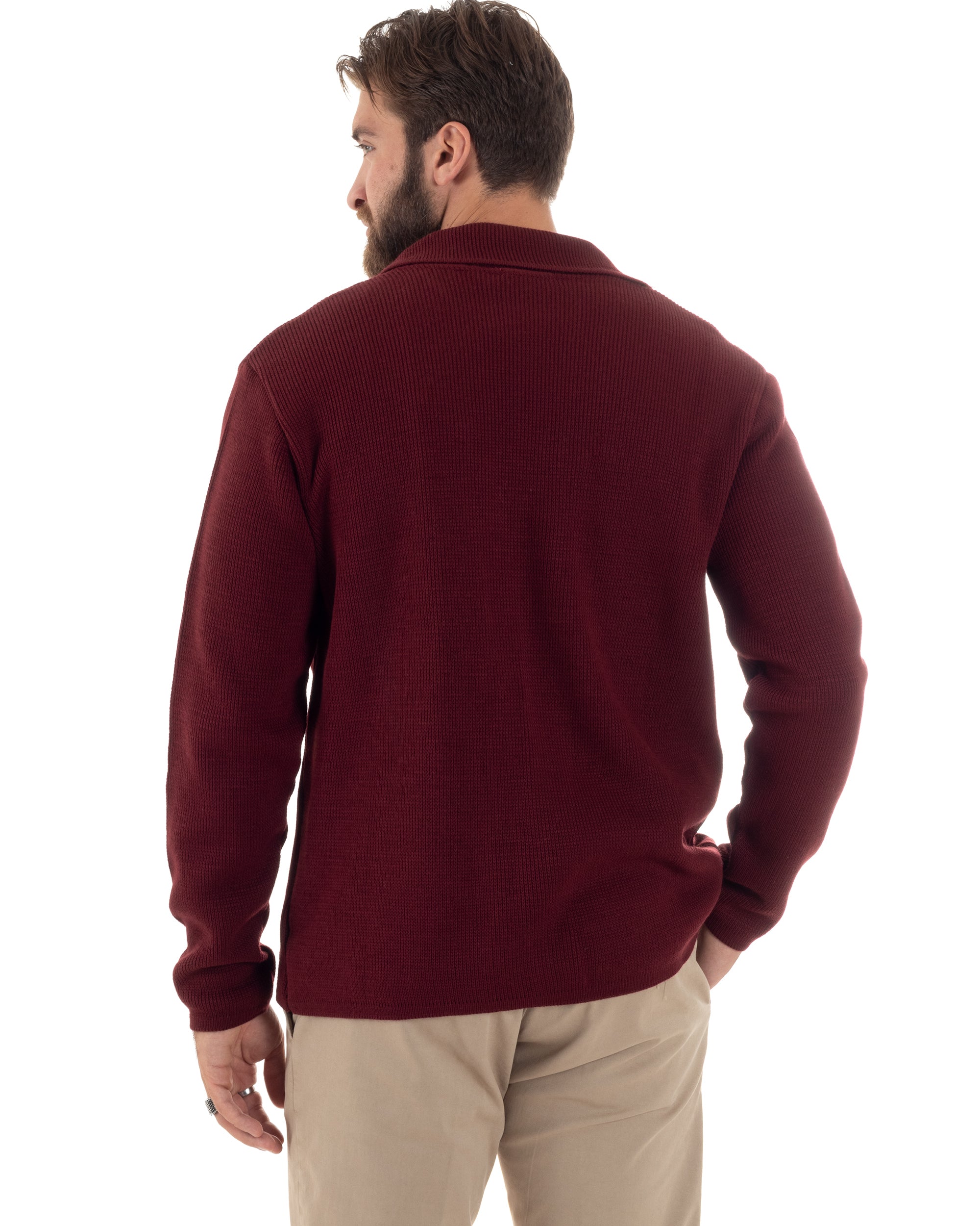 Cardigan Uomo Giacca Con Bottoni Maglia Casual Bordeaux M2872A