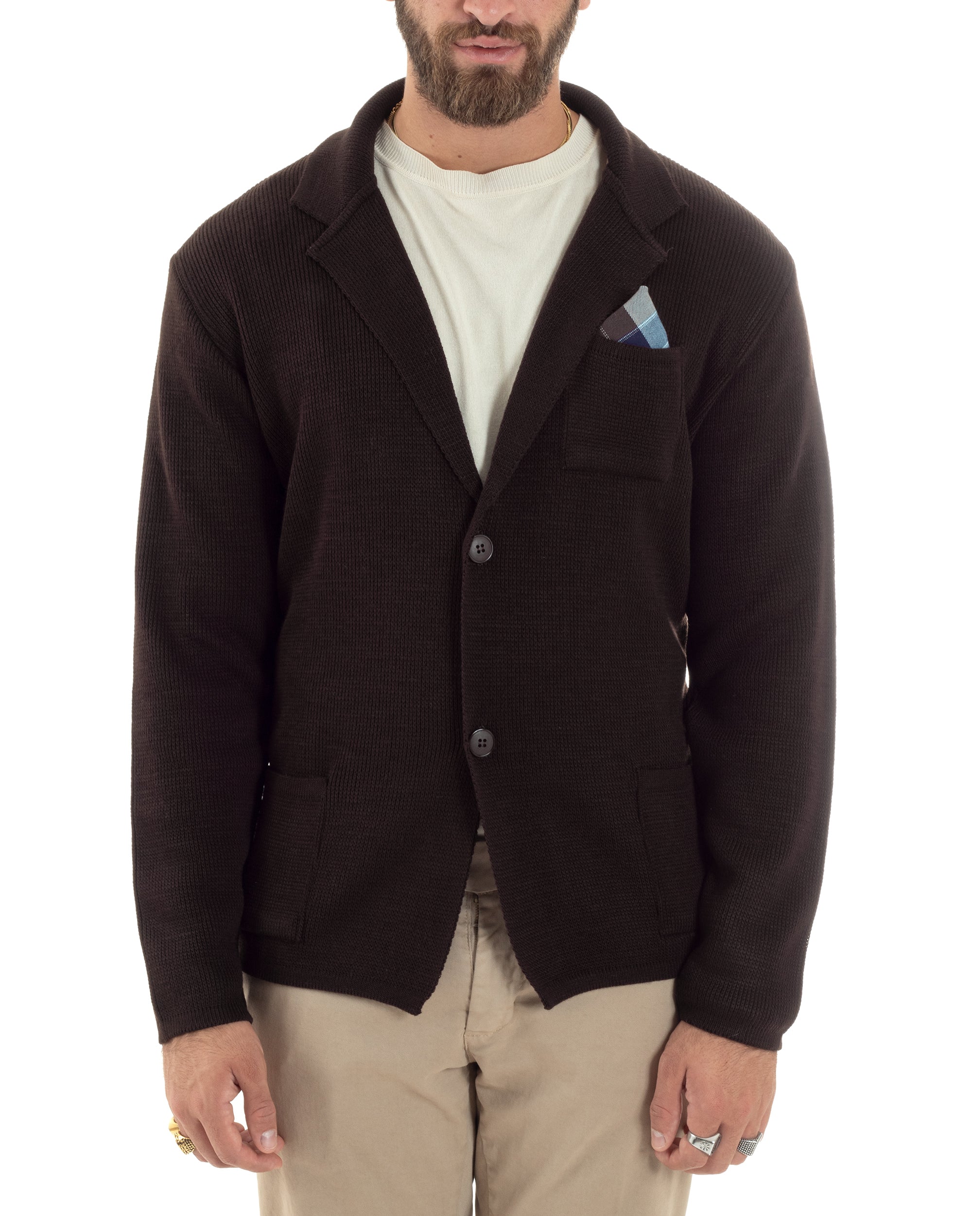 Cardigan Uomo Giacca Con Bottoni Maglia Casual Marrone M2873A