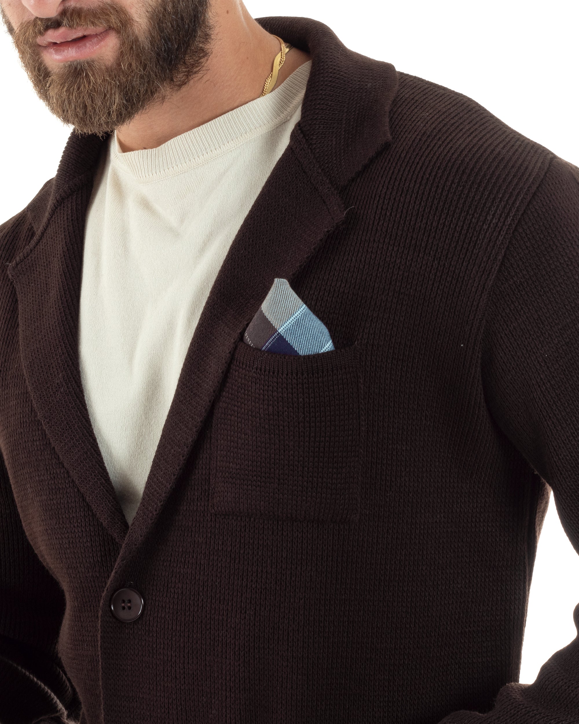 Cardigan Uomo Giacca Con Bottoni Maglia Casual Marrone M2873A