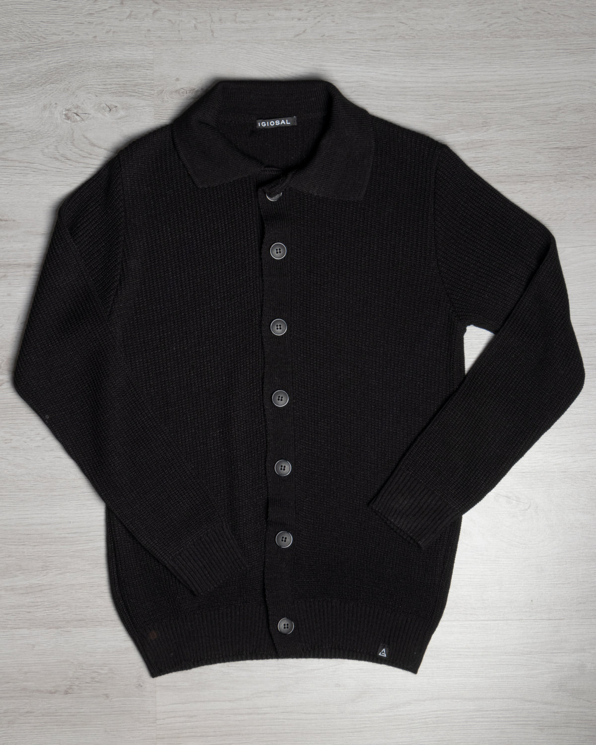 Herren-Cardigan mit Polokragen und Knöpfen, lässiger, klassischer englischer Strickpullover, einfarbig, Schwarz, GIOSAL-M2885A