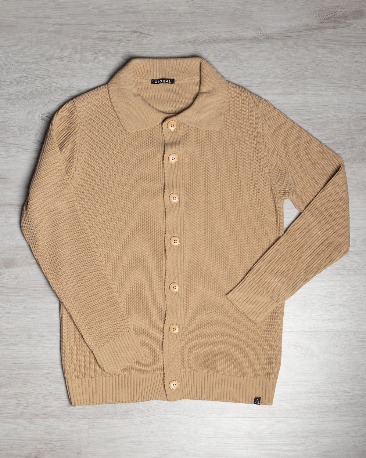 Men's Cardigan Sweater Polo Collar Button Down Casual Basic Solid Color Beige GIOSAL-M2886A