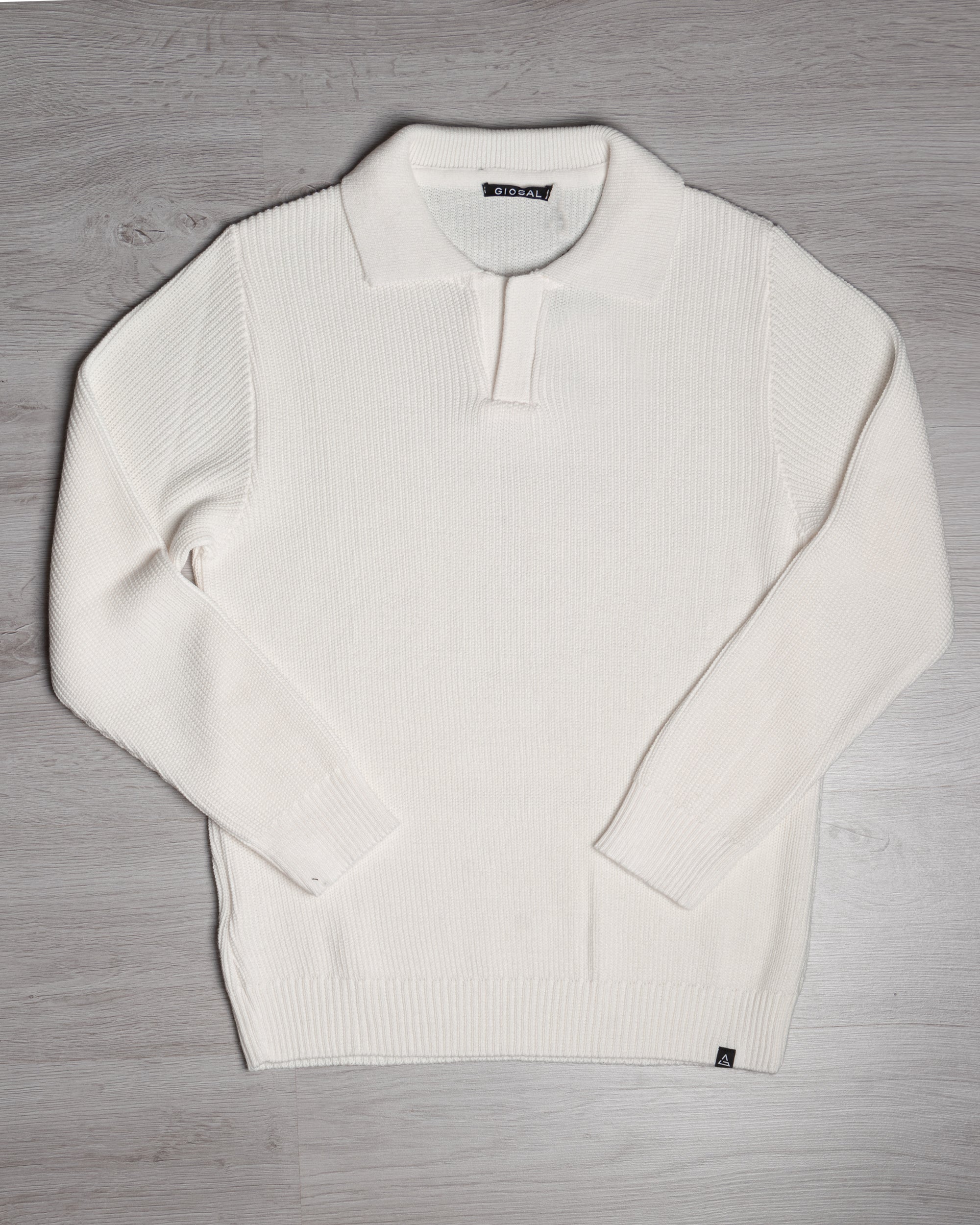 Maglioncino Uomo Con Colletto Maglia Inglese Scollo V Polo Derby Casual Basic Tinta Unita Panna GIOSAL-M2888A