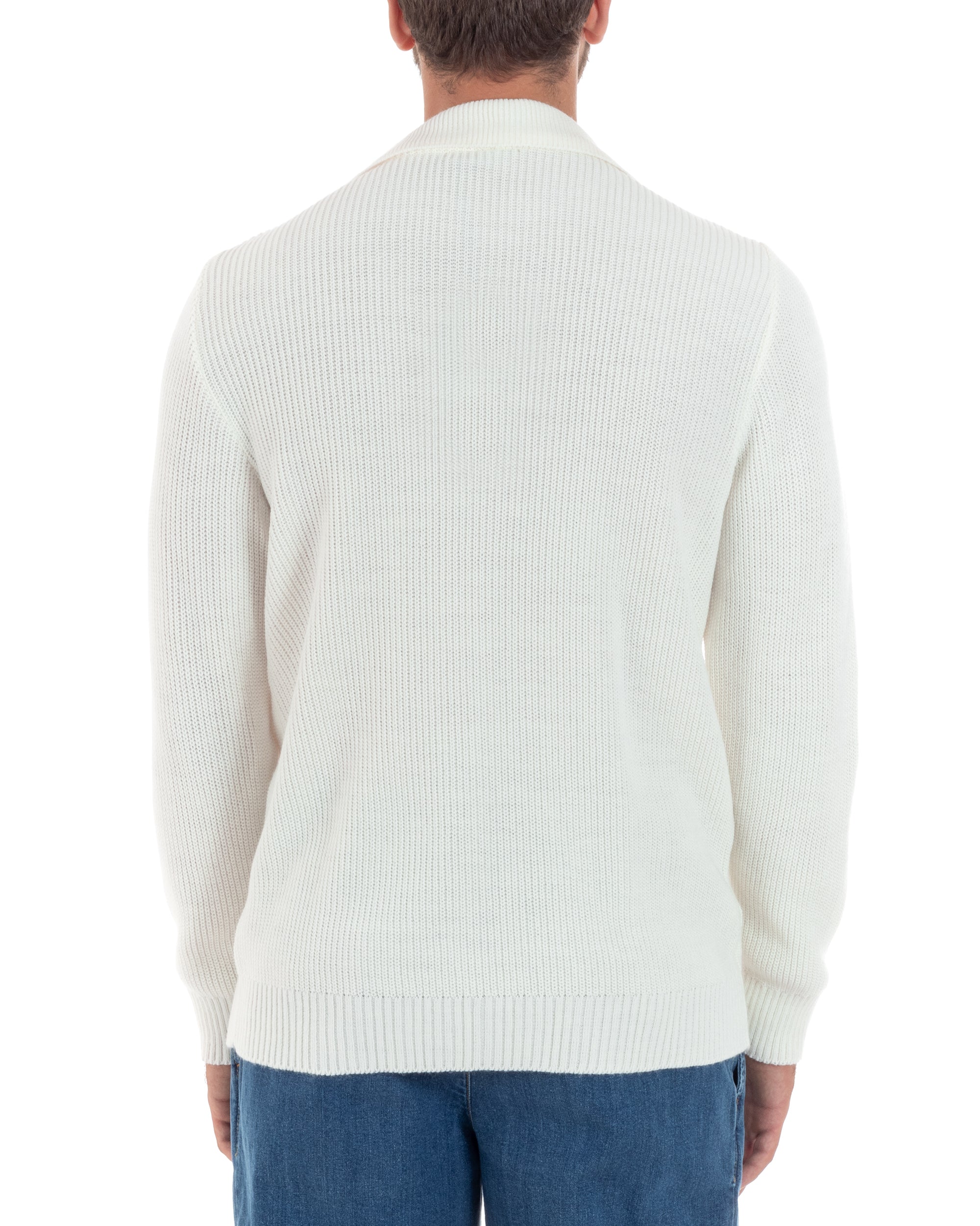 Maglioncino Uomo Con Colletto Maglia Inglese Scollo V Polo Derby Casual Basic Tinta Unita Panna GIOSAL-M2888A