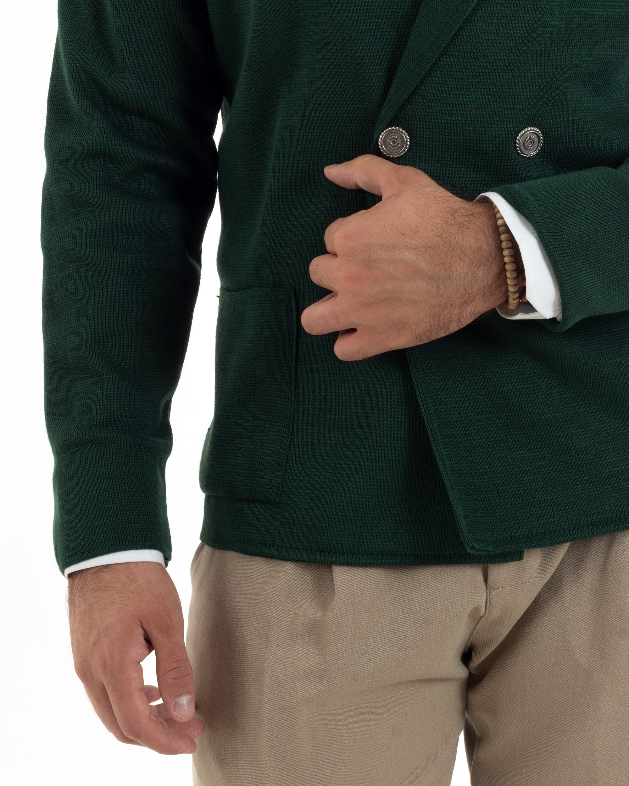 Cardigan uomo doppiopetto giacca bottoni metallo maglia links verde bottiglia GIOSAL-M2891A