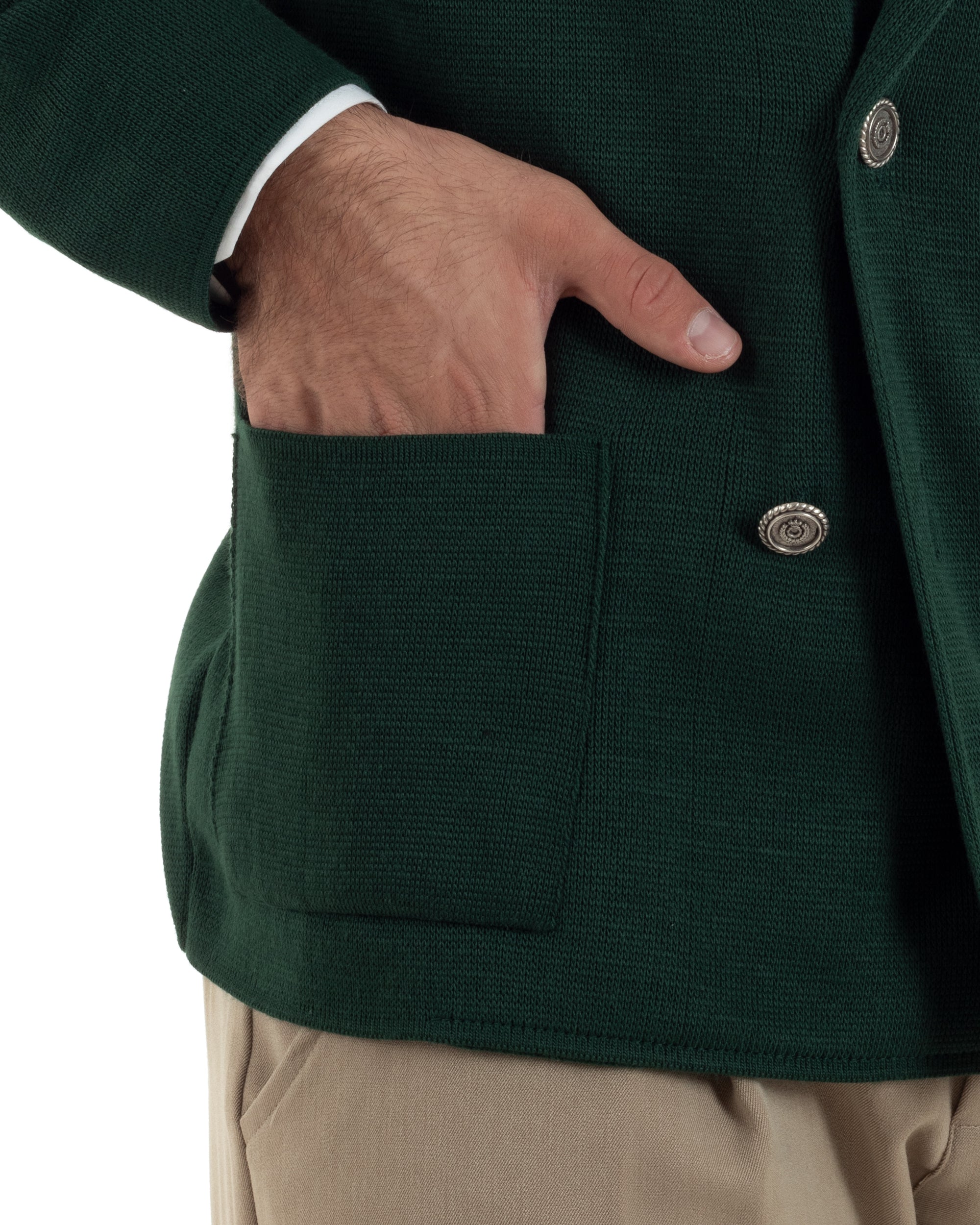 Cardigan Uomo Doppiopetto Giacca Con Bottoni Metallo Maglia Links Verde Bottiglia M2891A