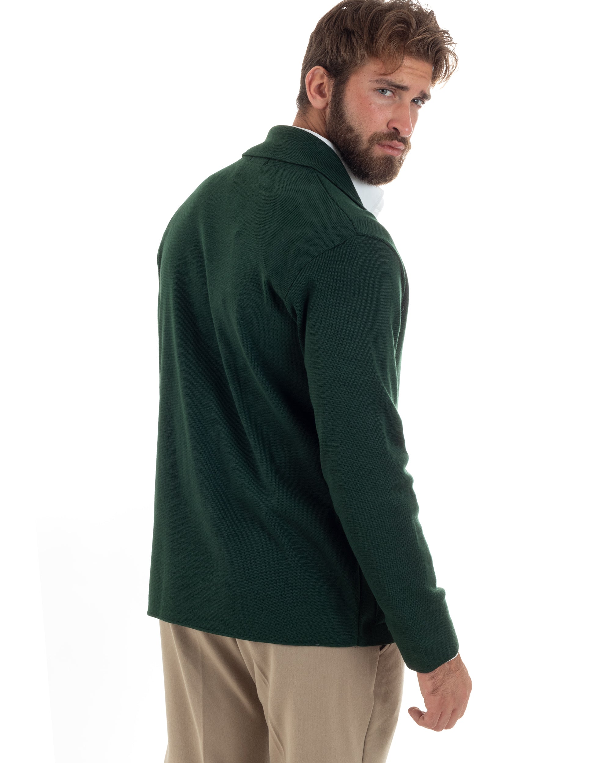 Cardigan Uomo Doppiopetto Giacca Con Bottoni Metallo Maglia Links Verde Bottiglia M2891A