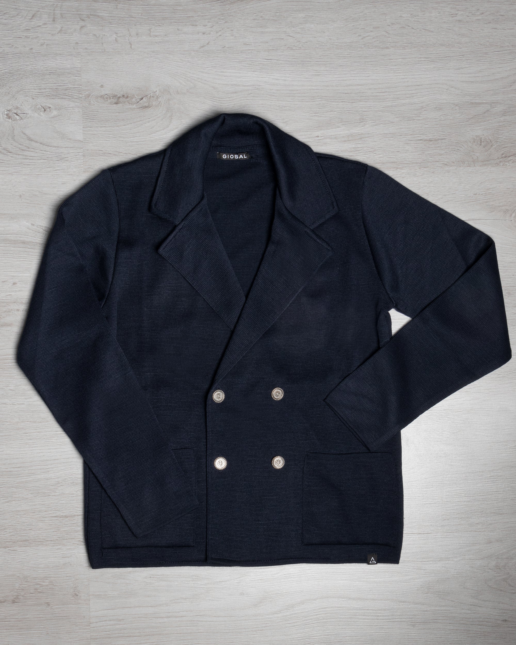 Cardigan Uomo Doppiopetto Giacca Con Bottoni In Metallo Maglia Links Blu M2892A