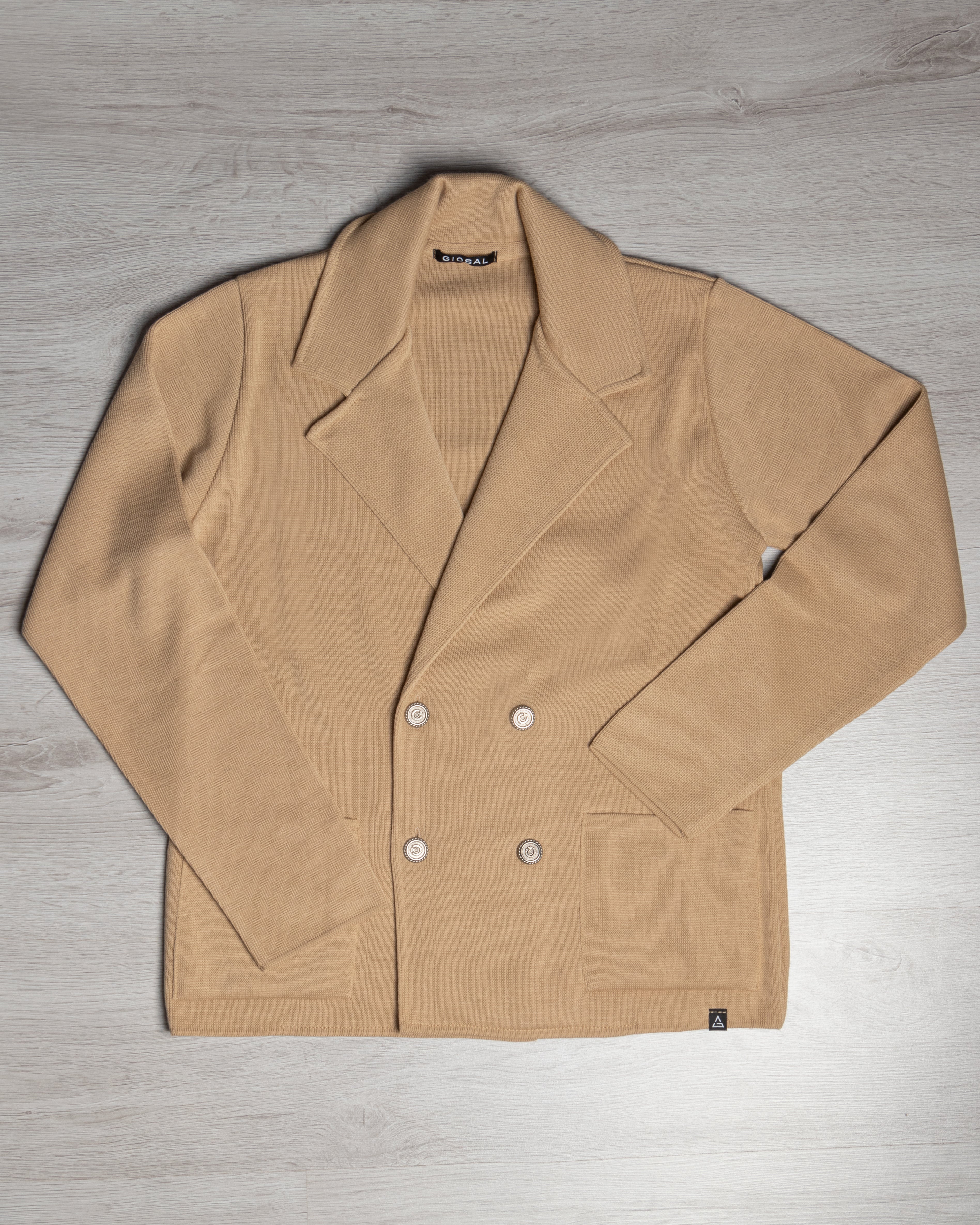 Cardigan Uomo Doppiopetto Giacca Con Bottoni Metallo Maglia Links Beige M2893A