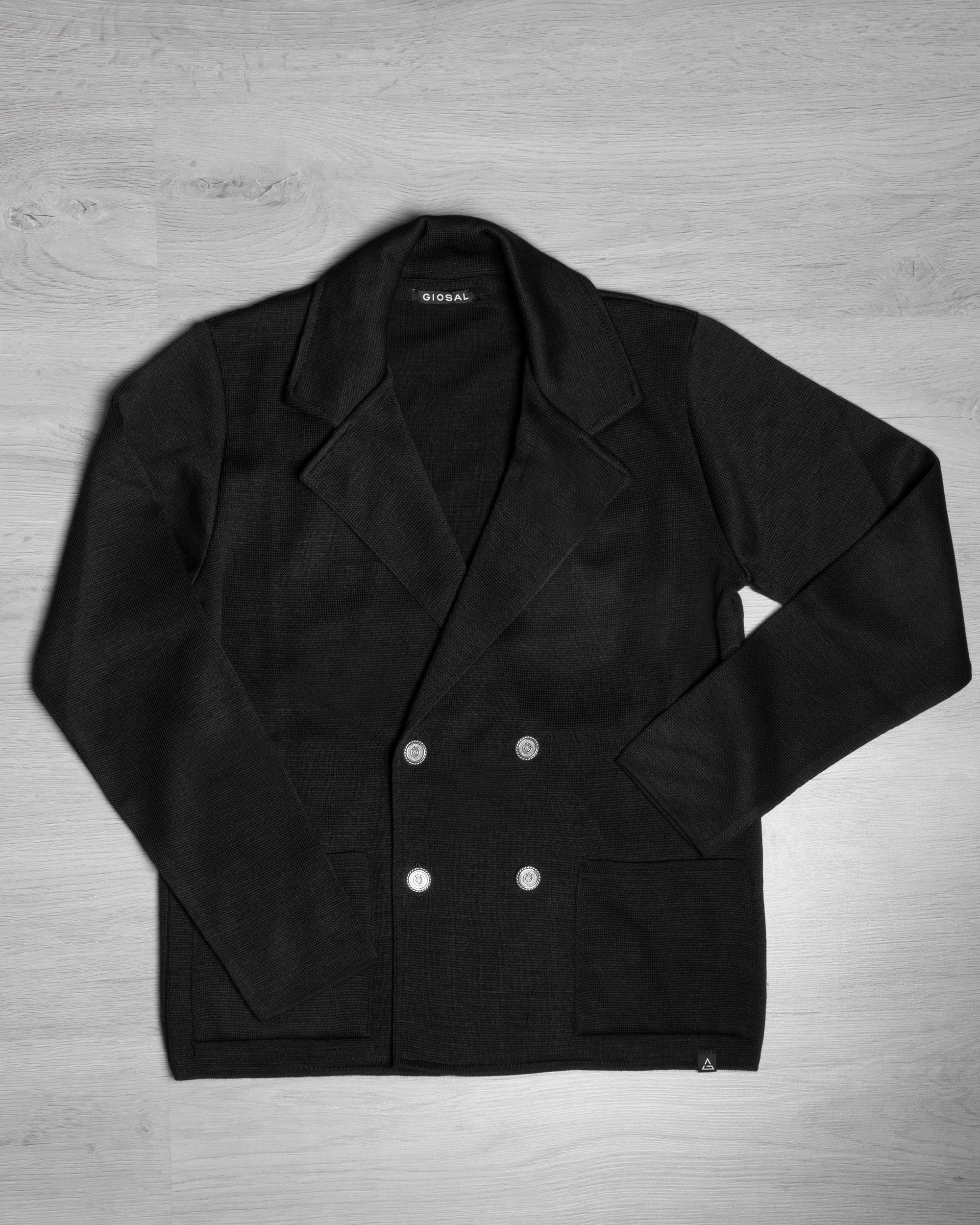 Cardigan Uomo Doppiopetto Giacca Con Bottoni Metallo Maglia Links Nero M2894A