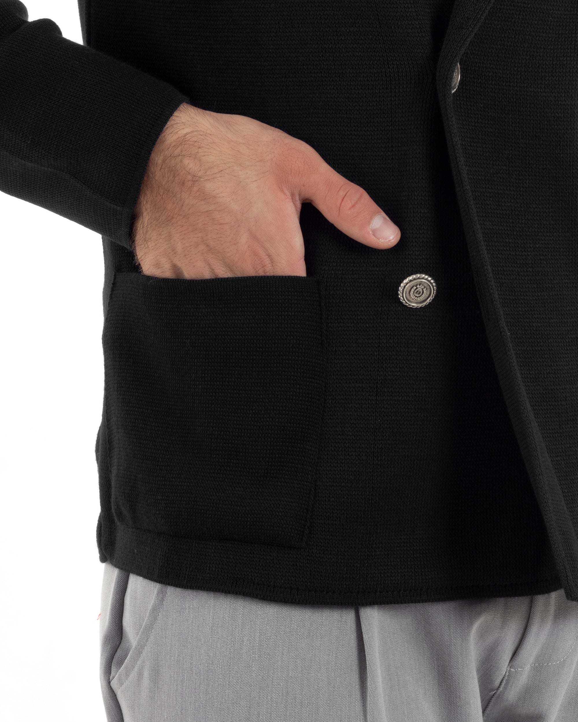 Cardigan Uomo Doppiopetto Giacca Con Bottoni Metallo Maglia Links Nero M2894A