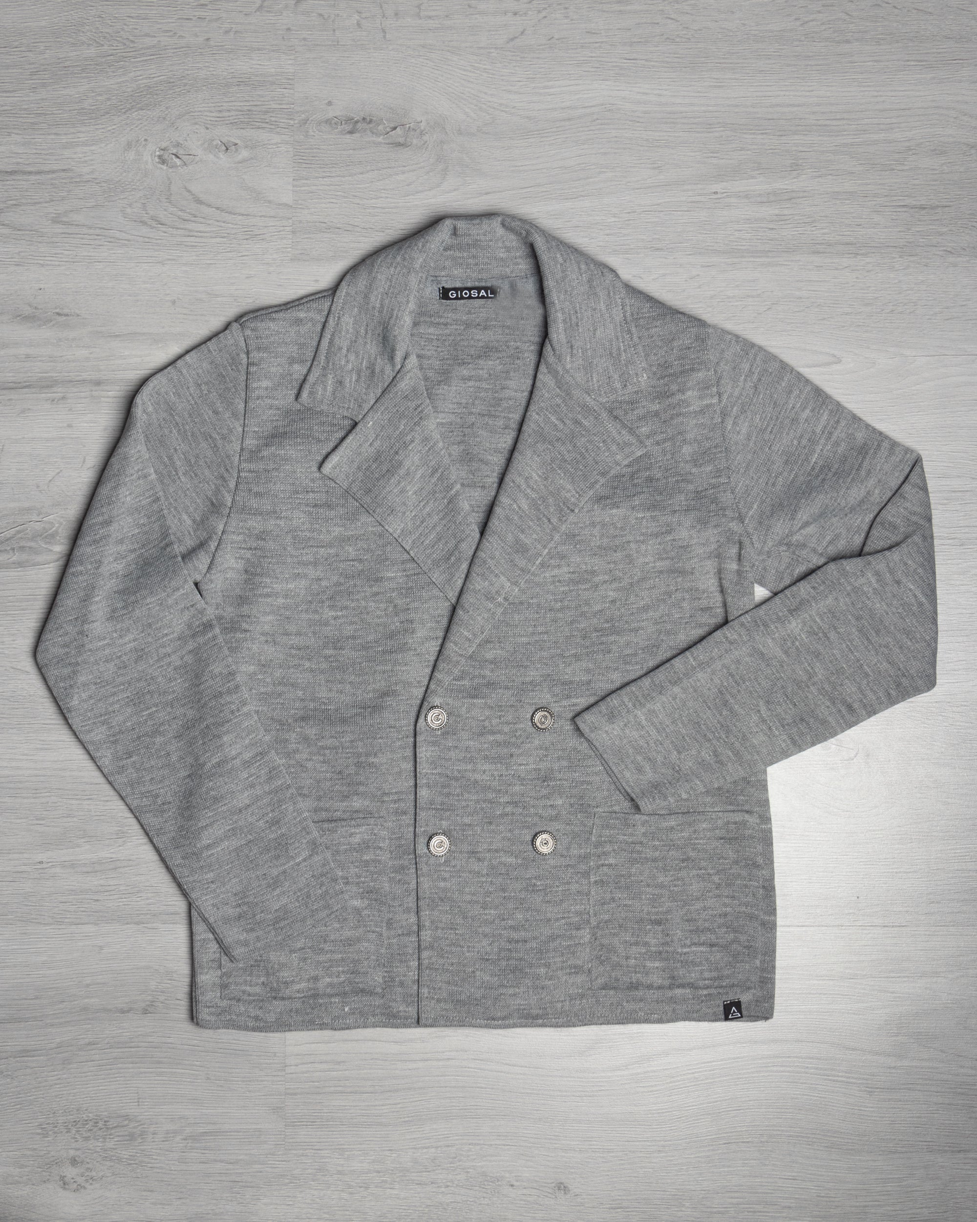 Men's double-breasted cardigan jacket with metal buttons and links, grey GIOSAL-M2895A