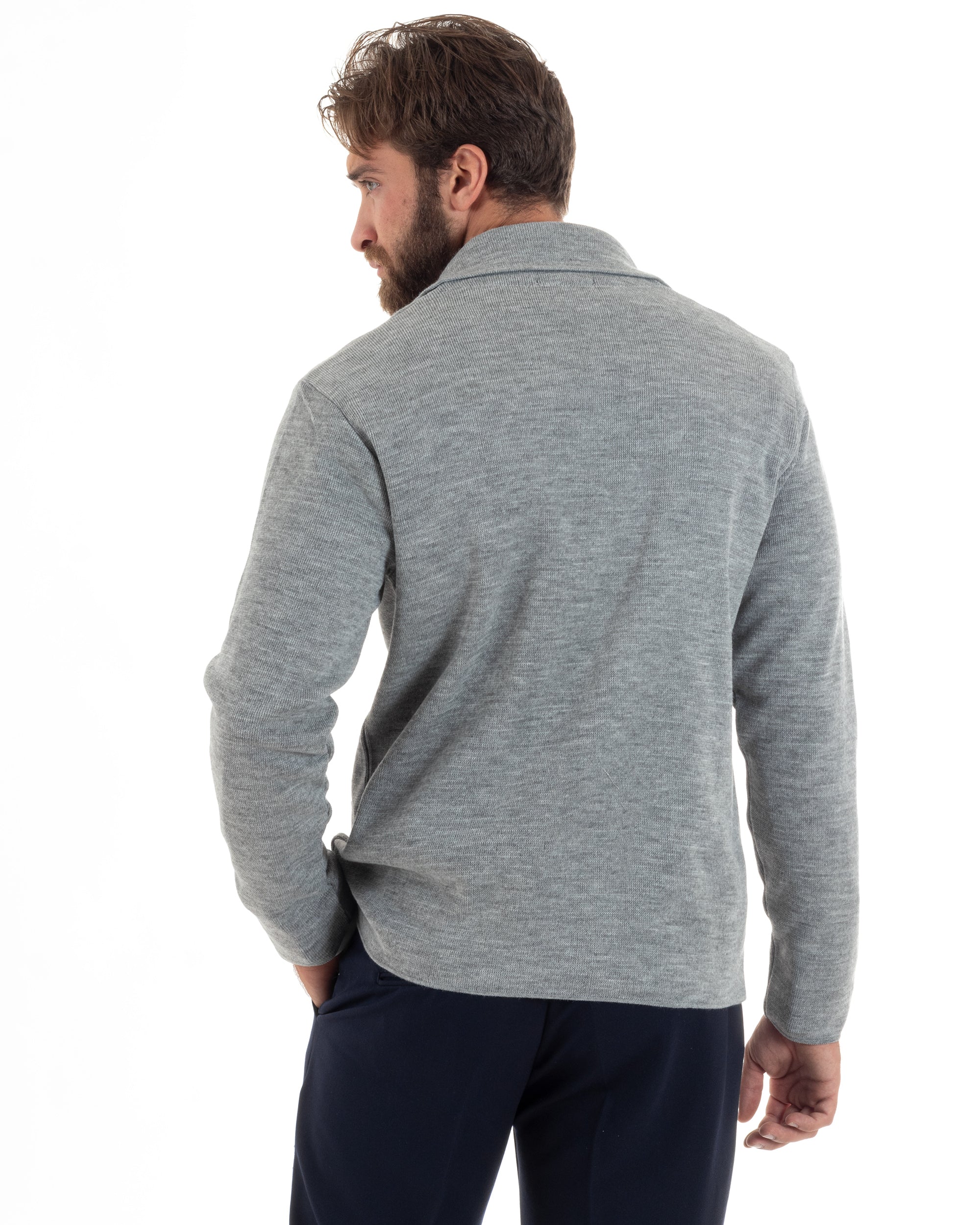 Men's double-breasted cardigan jacket with metal buttons and links, grey GIOSAL-M2895A