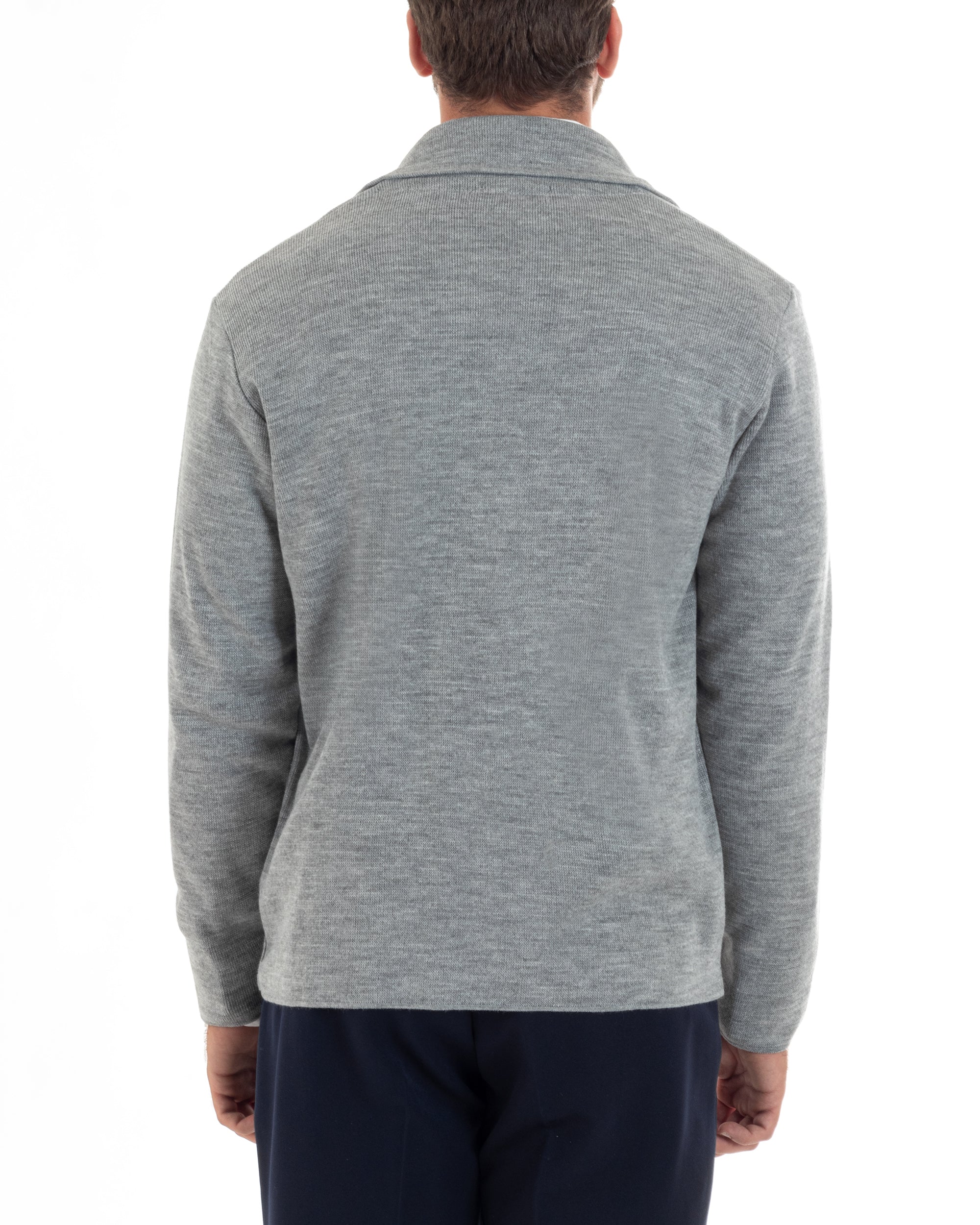 Men's double-breasted cardigan jacket with metal buttons and links, grey GIOSAL-M2895A