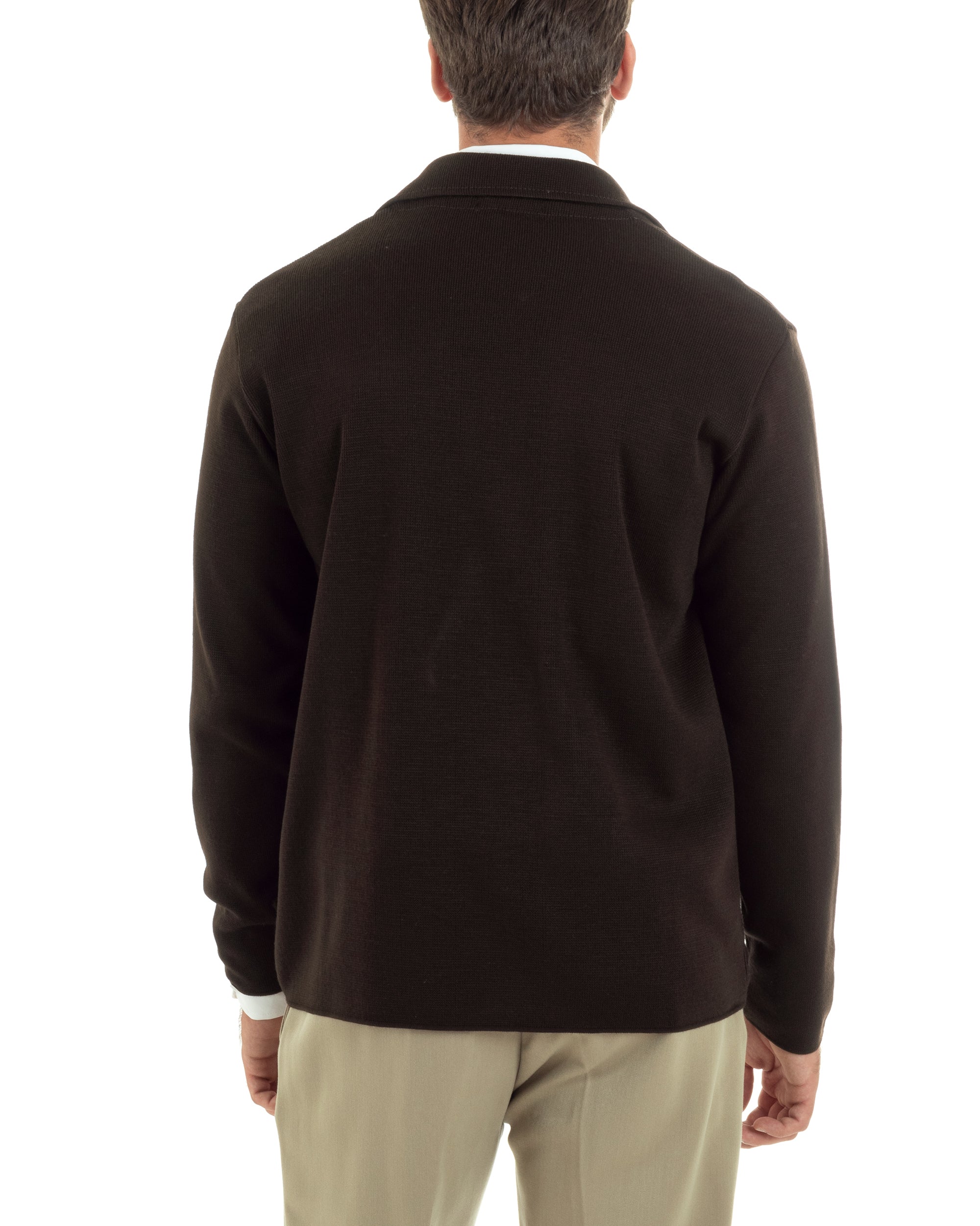Cardigan Uomo Doppiopetto Giacca Con Bottoni Metallo Maglia Links Marrone M2896A