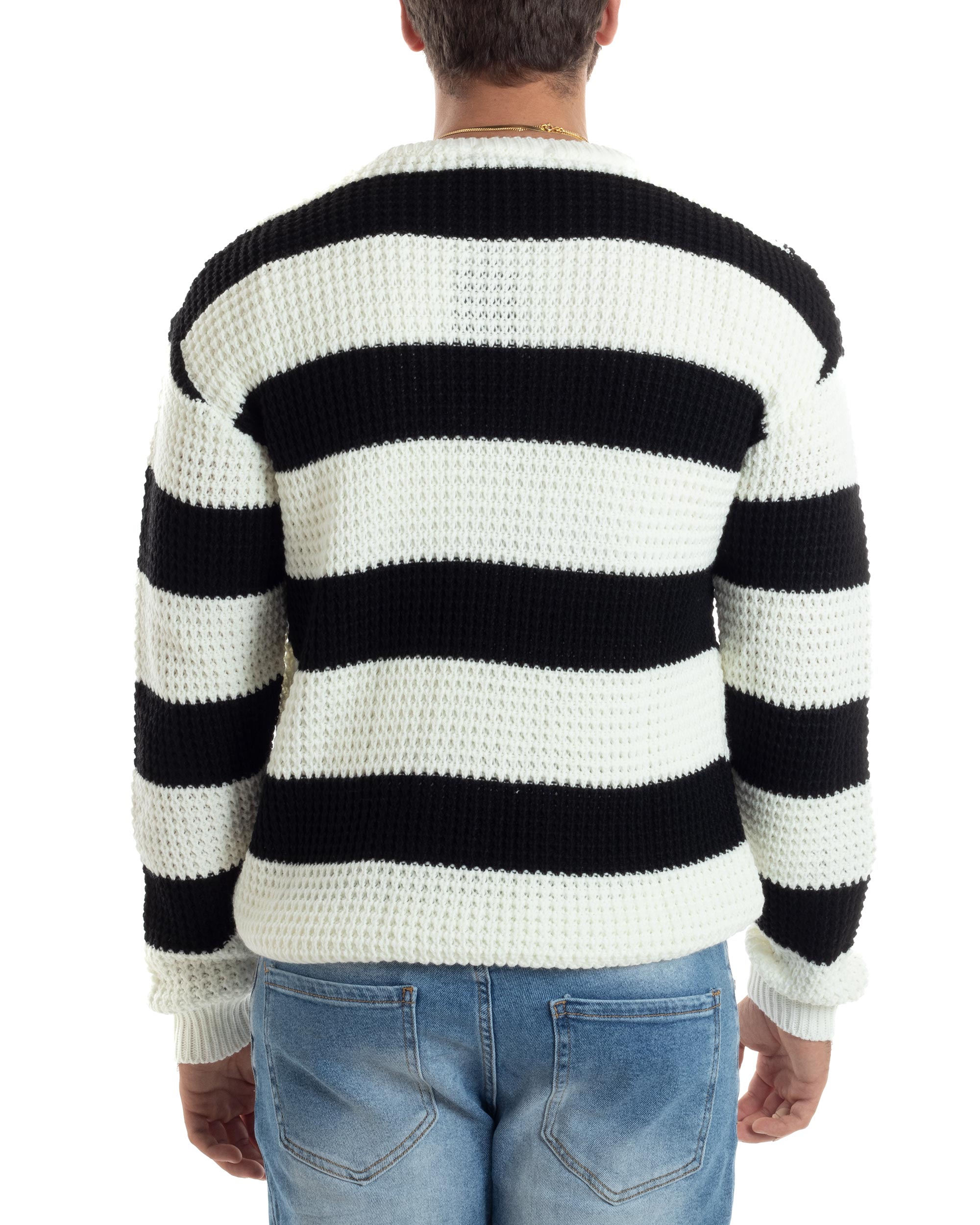 Maglione Uomo Girocollo Rigato Maglia Inglese Comoda Pullover Caldo Casual Bicolore Nero GIOSAL-M2922A