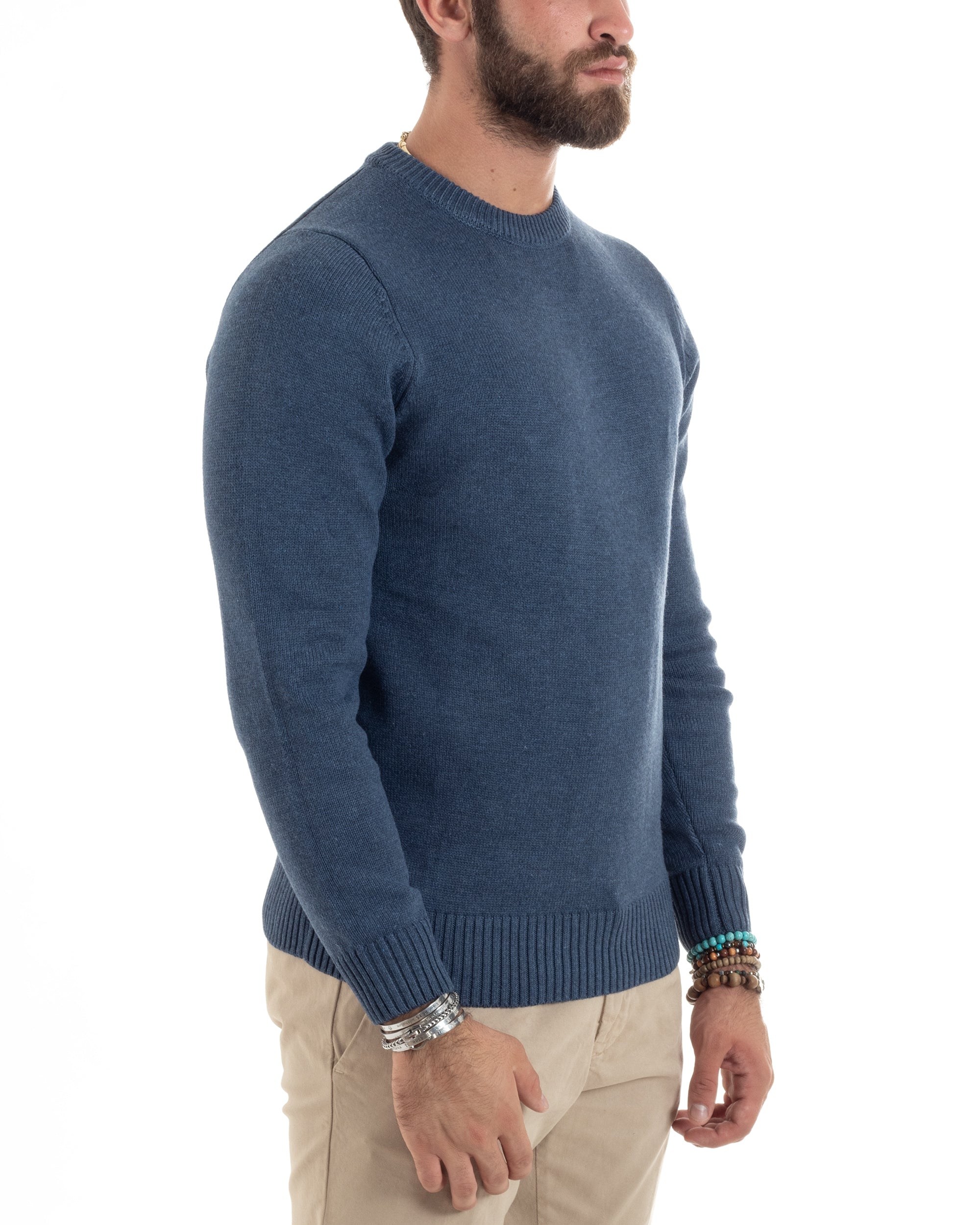 Maglioncino Uomo Girocollo Maglia Inglese Maglione Morbido Basic Tinta Unita Denim GIOSAL-M2934A